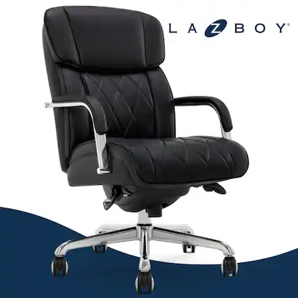 Front. La-Z-Boy - Executive Office Chair with Lumbar Support Reclining Swivel Bonded Quilted Leather Ergonomic Desk Chair for Home Office - Black.