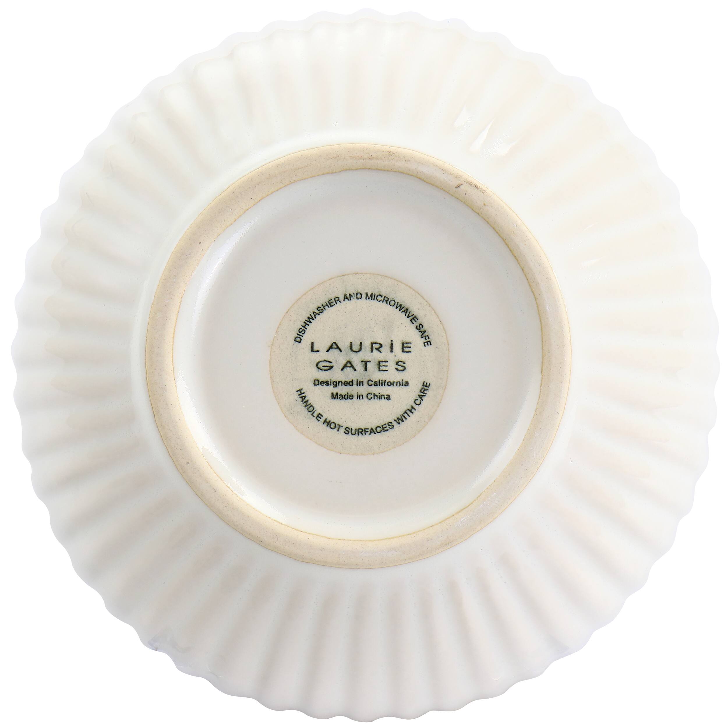Laurie Gates Designed in California Hand Wash Only Made in China Microwave and Dishwasher Safe