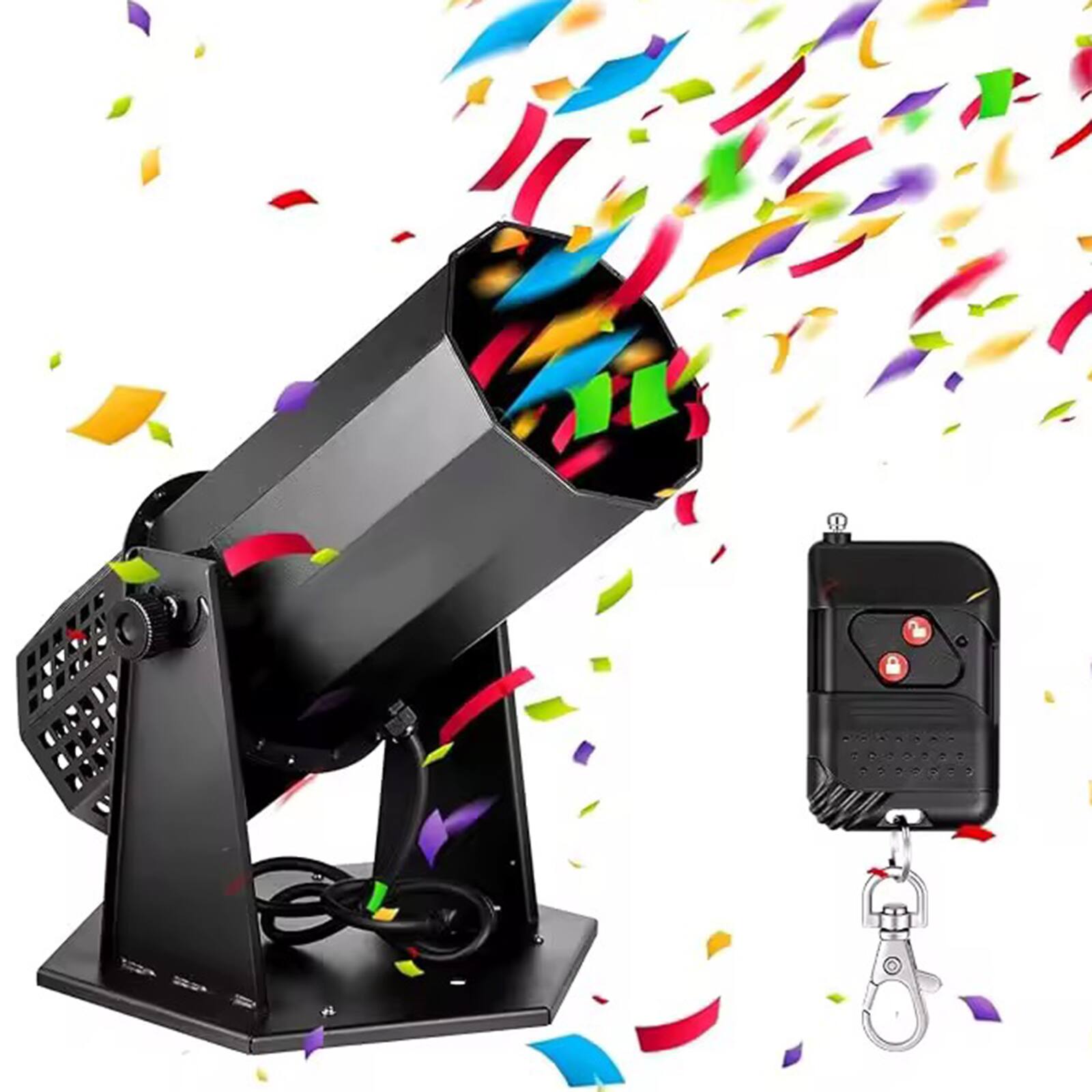 Angle. Topteng - Electric Confetti Cannon – 1500W, Remote Control, 5-8m² Spray, Plug & Play, Fit for DJ Party, Wedding & Stage Show - Black.