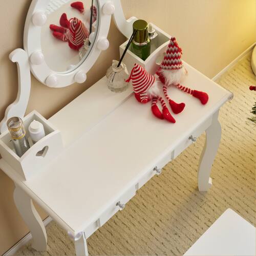 Alt View 4. Winado - Little Kids Girls Vanity Table Set Makeup Dressing Desk with Stool & Mirror with 3 Drawers for Christmas Birthday Gift - White.