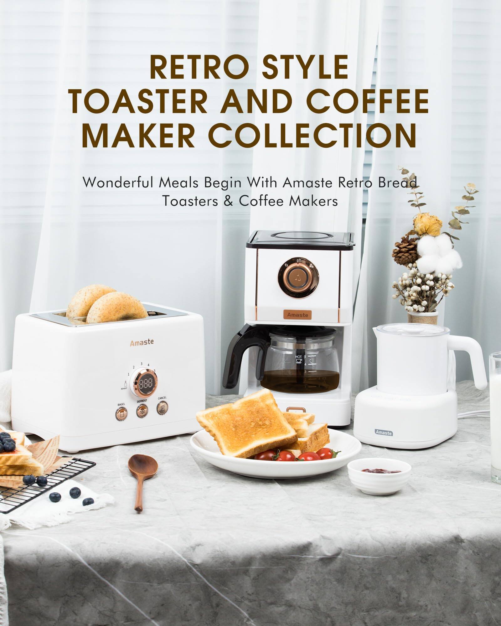 RETRO STYLE TOASTER AND COFFEE MAKER COLLECTION

Wonderful Meals Begin With Amaste Retro Bread Toasters & Coffee Makers

Amaste