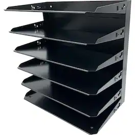 Huron - Horizontal Slots Desk Organizer 6 Compartment Horizontal 15" x 15" x 8.66" Durable Label Holder Steel - Black