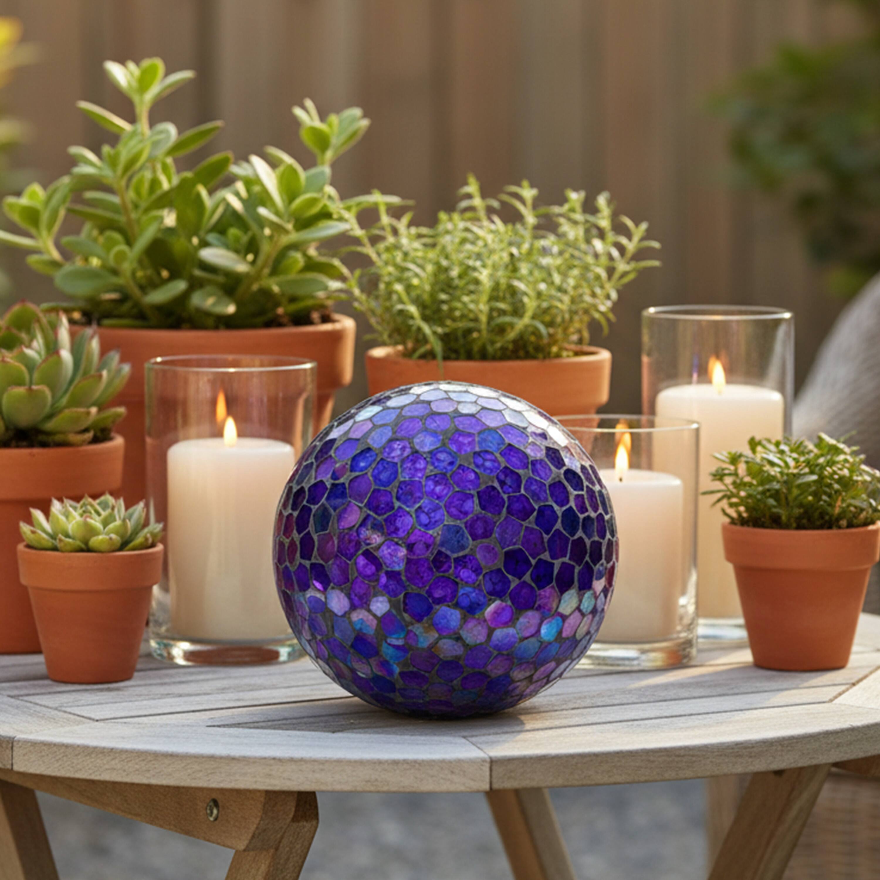 Alt View 8. Sunnydaze - Glass Mosaic Gazing Globe - 10 in - 2pk - Iridescent Purple.