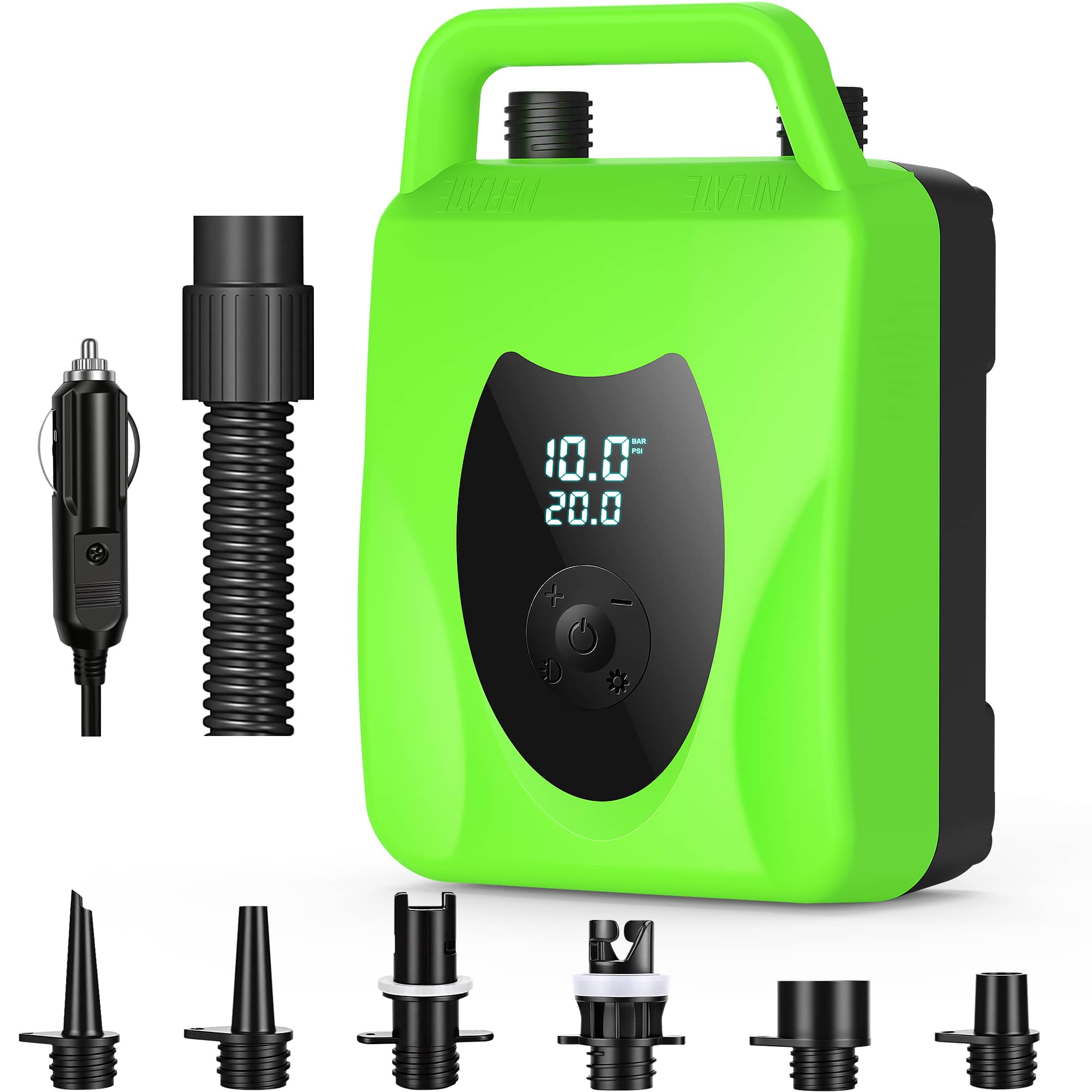 MOOSOO - Paddle Board Pump Electric Portable, 20PSI Air Compressor with Auto-off for Inflatables, Kayaks and Boats - Green