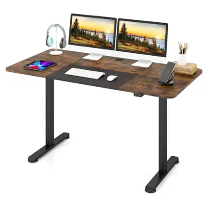 Front. Costway - Adjustable Standing Desk with Electronic Controls - 55" Wide - Rustic Brown and Black.