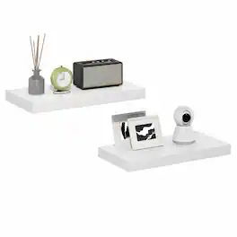 Furinno - TANNA Set of 2, 12 x 24 Wall Shelf, Floating Shelves for Wall, Wall Mounted Shelf with Invisible Bracket, 2-in Thick - White