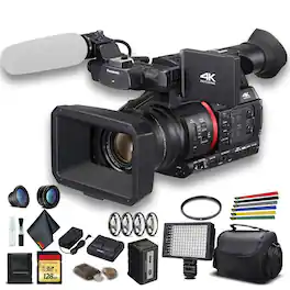 Panasonic - AG-CX350 4K Camcorder (AG-CX350) W/Padded Case, 128 GB Memory Card, Lens Attachments, Wire Straps, LED Light,