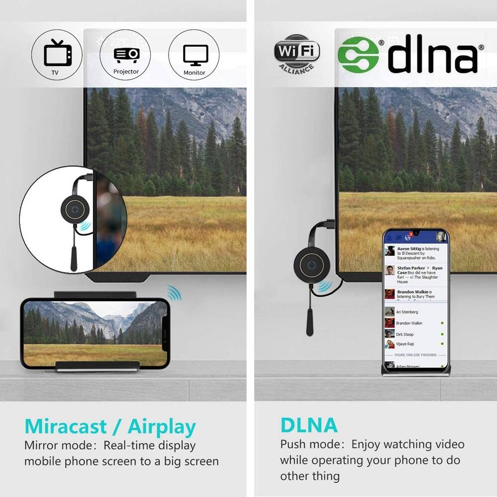 TV - 23C Projector Monitor Wi-Fi ALLIANCE . dlna Aaro MTO . letering 10 3 Descent by Squa epusher an Rde. Stelan Farker Ryas Case Boy ad - Nae f at The Shaughter Hase Bvandon Walkin . Nutering - Bury than A Stemberg Grandon Walon Cark Soe Hgare Ras HORE FRIENDS Miracast / Airplay Mirror mode: Real-time display mobile phone screen to a big screen DLNA Push mode: Enjoy watching video while operating your phone to do other thing