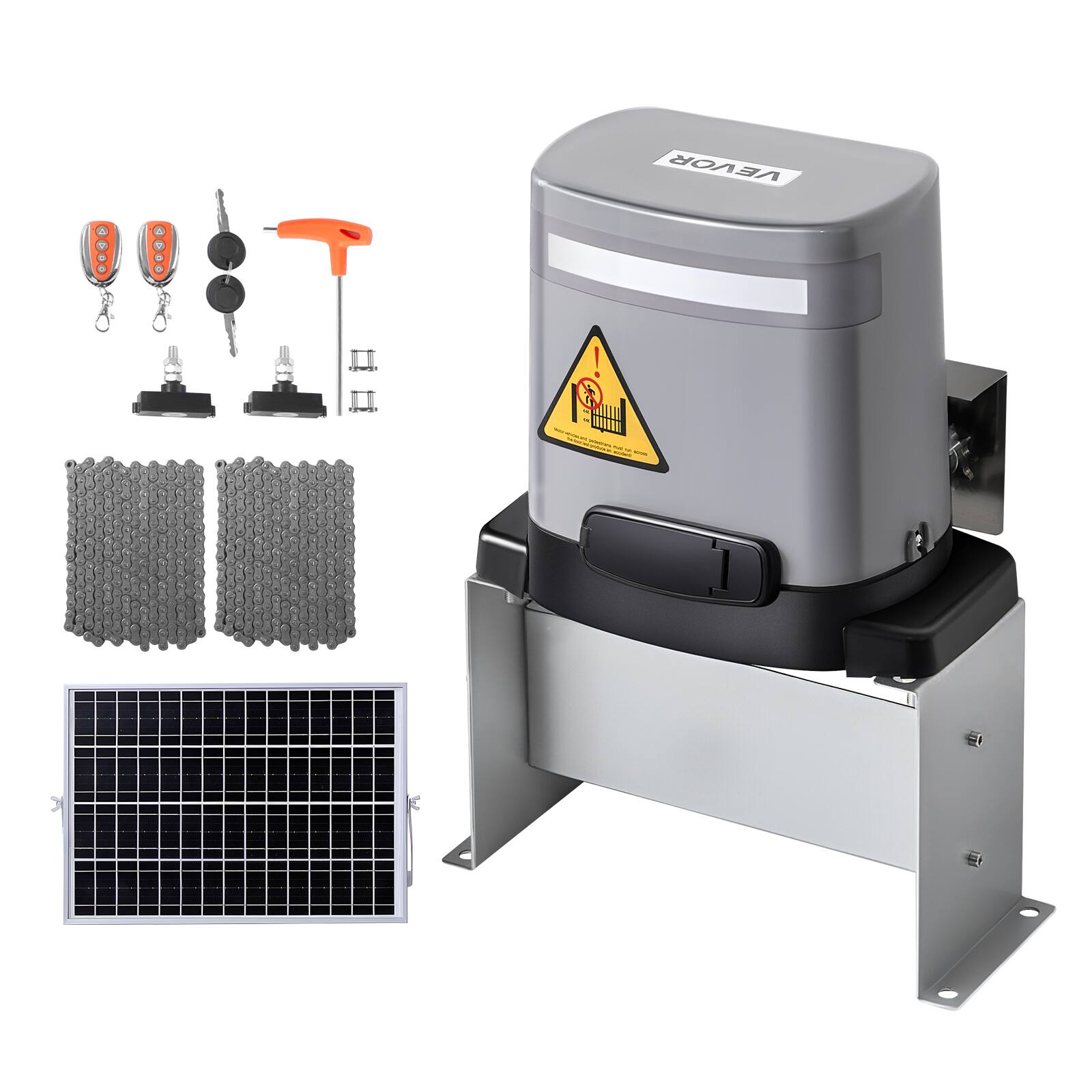 Alt View 5. VEVOR - Solar Gate Opener, 280W Electric Gate Opener for Doors up to 65.6ft 1799lbs, Chain Drive Sliding Fence Door Motor - Grey.