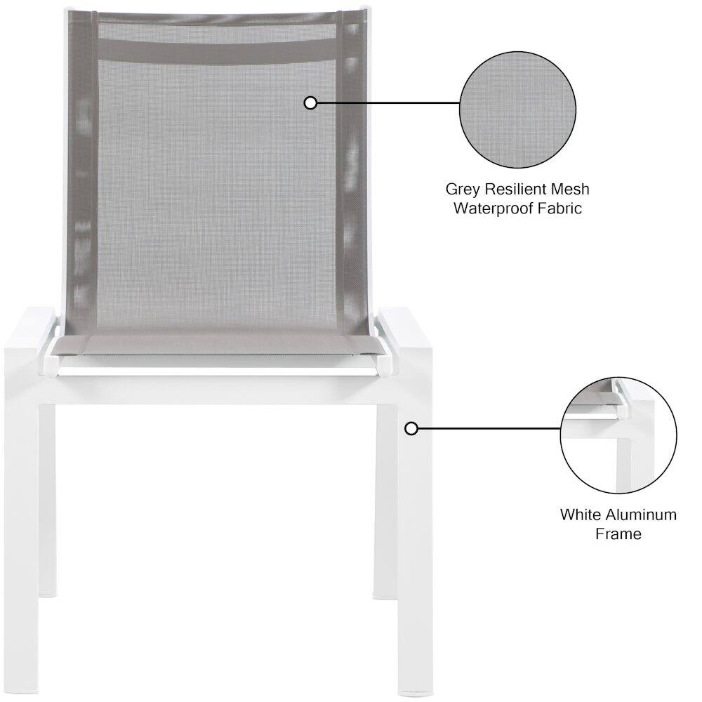 Grey Resilient Mesh Waterproof Fabric  
White Aluminum Frame