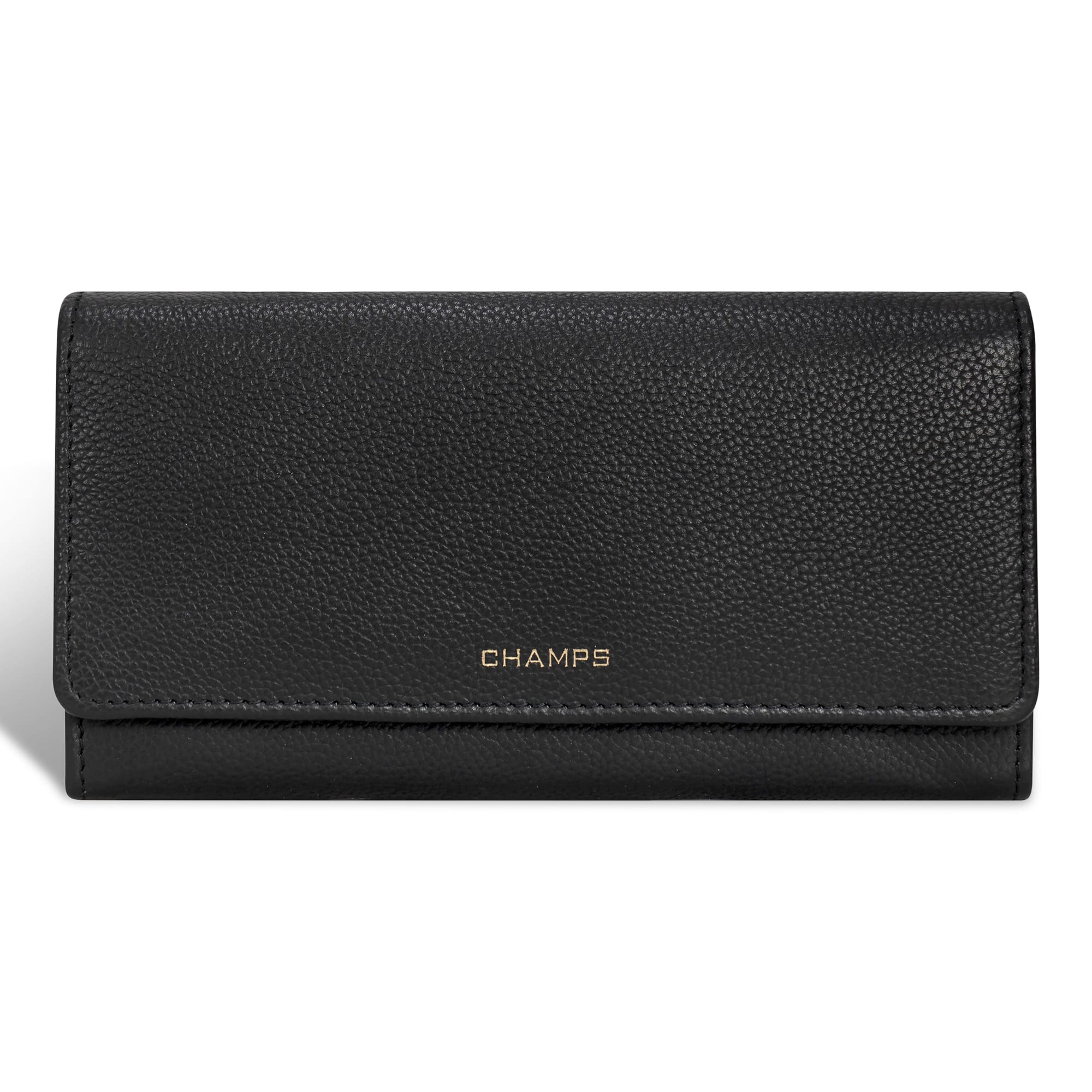 Front. Champs - Gala Collection Leather Flap-Clutch Wallet - Black.