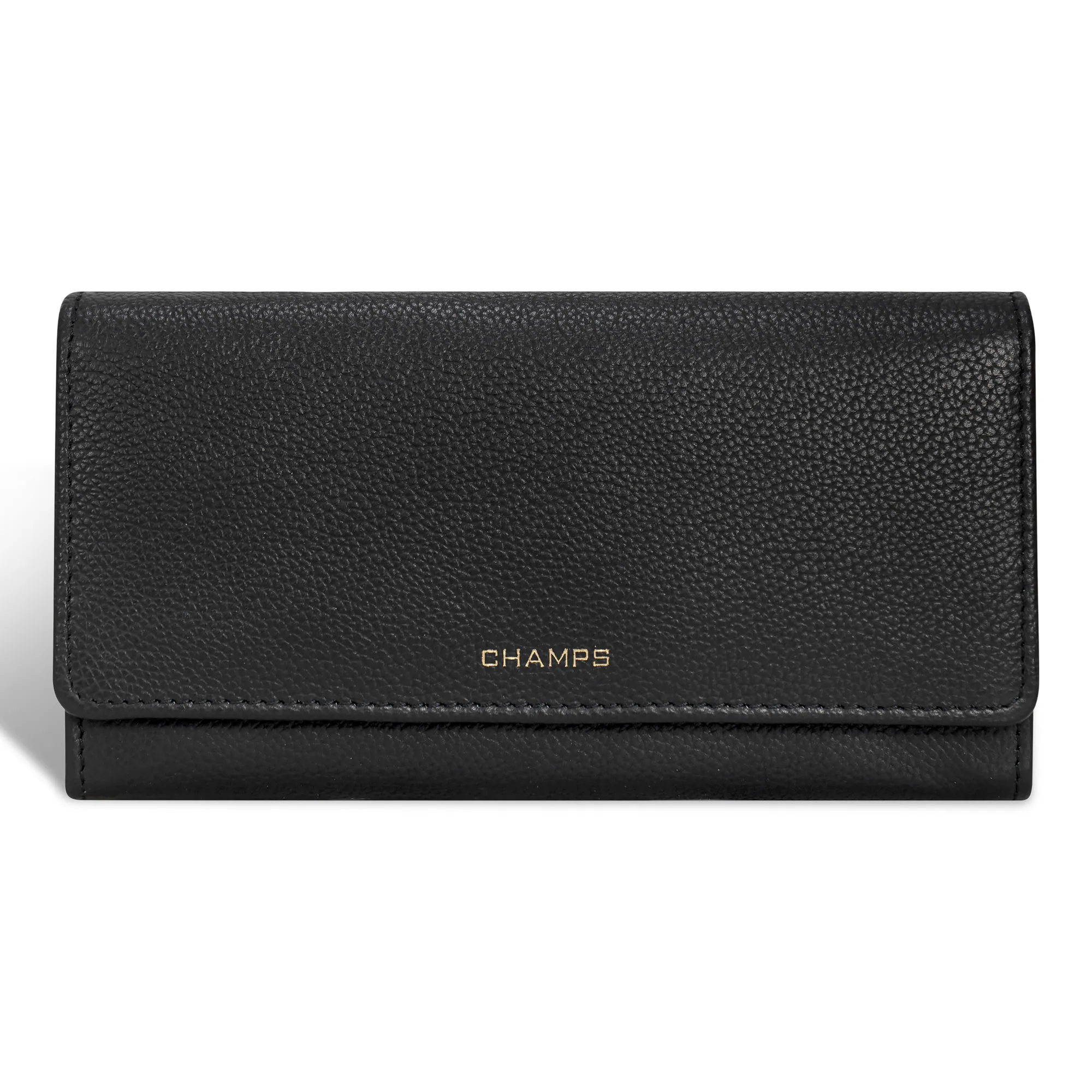 Front. Champs - Gala Collection Leather Flap-Clutch Wallet - Black.