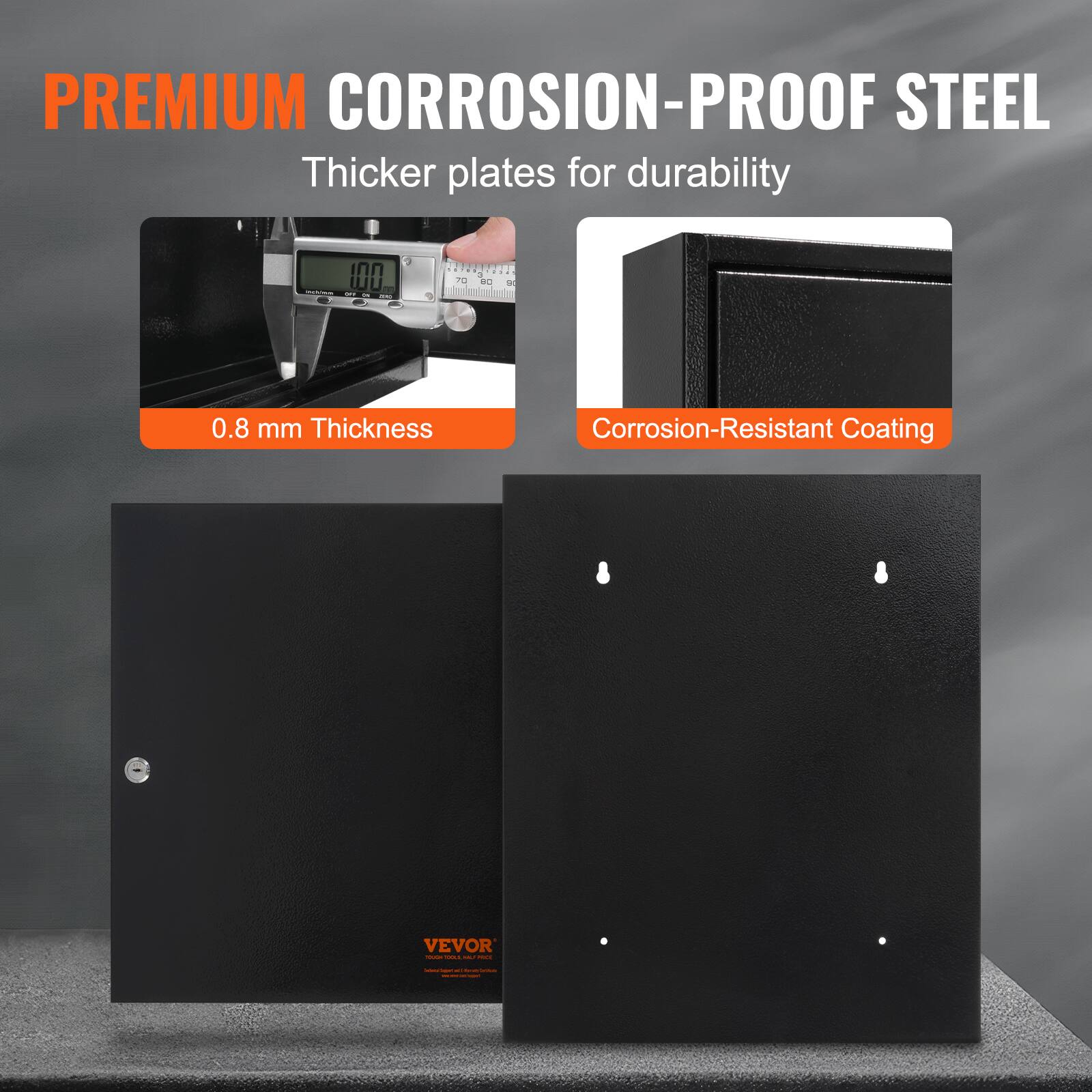 PREMIUM CORROSION-PROOF STEEL  
Thicker plates for durability  

0.8 mm Thickness  

Corrosion-Resistant Coating  

VEVOR