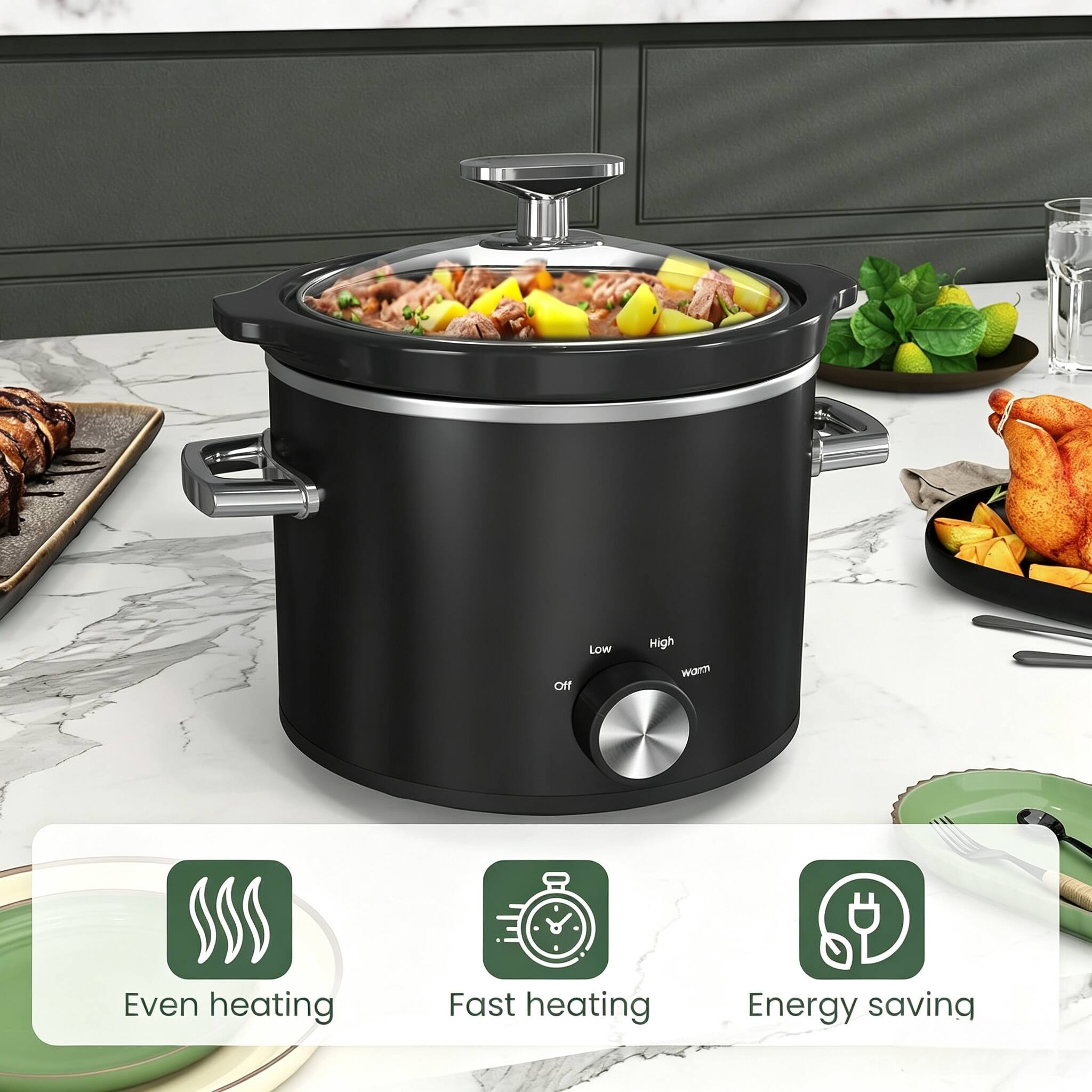 Off  
Low  
High  
Warm  
Even heating  
Fast heating  
Energy saving