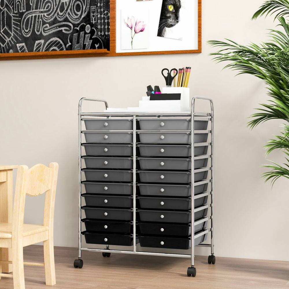 Alt View 2. Pefilos - 20 Drawers Rolling Storage Cart Studio Organizer-Black & Gray, Craft Organizers and Storage, Multipurpose Organizer Cart - Gray.
