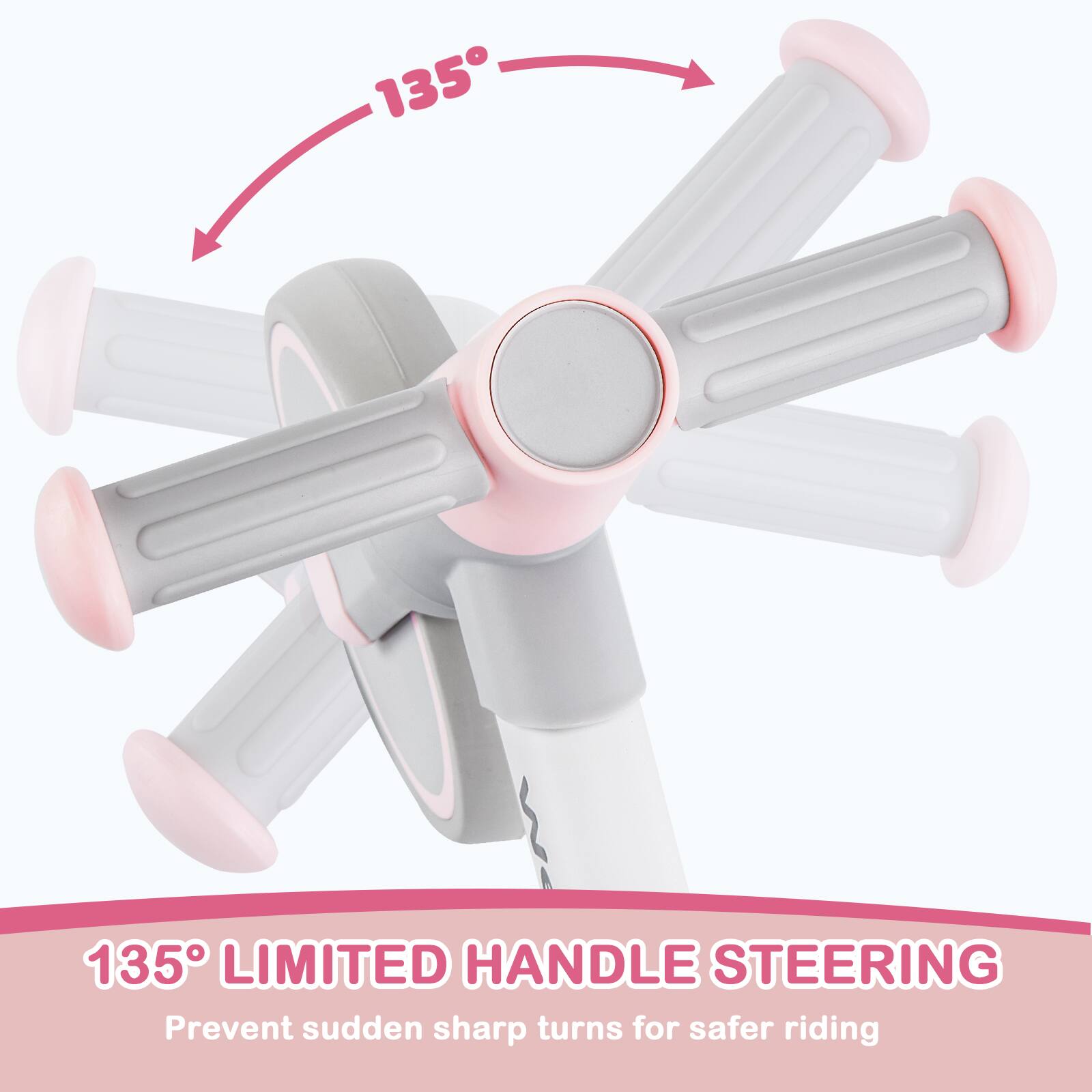 135° LIMITED HANDLE STEERING  
Prevent sudden sharp turns for safer riding