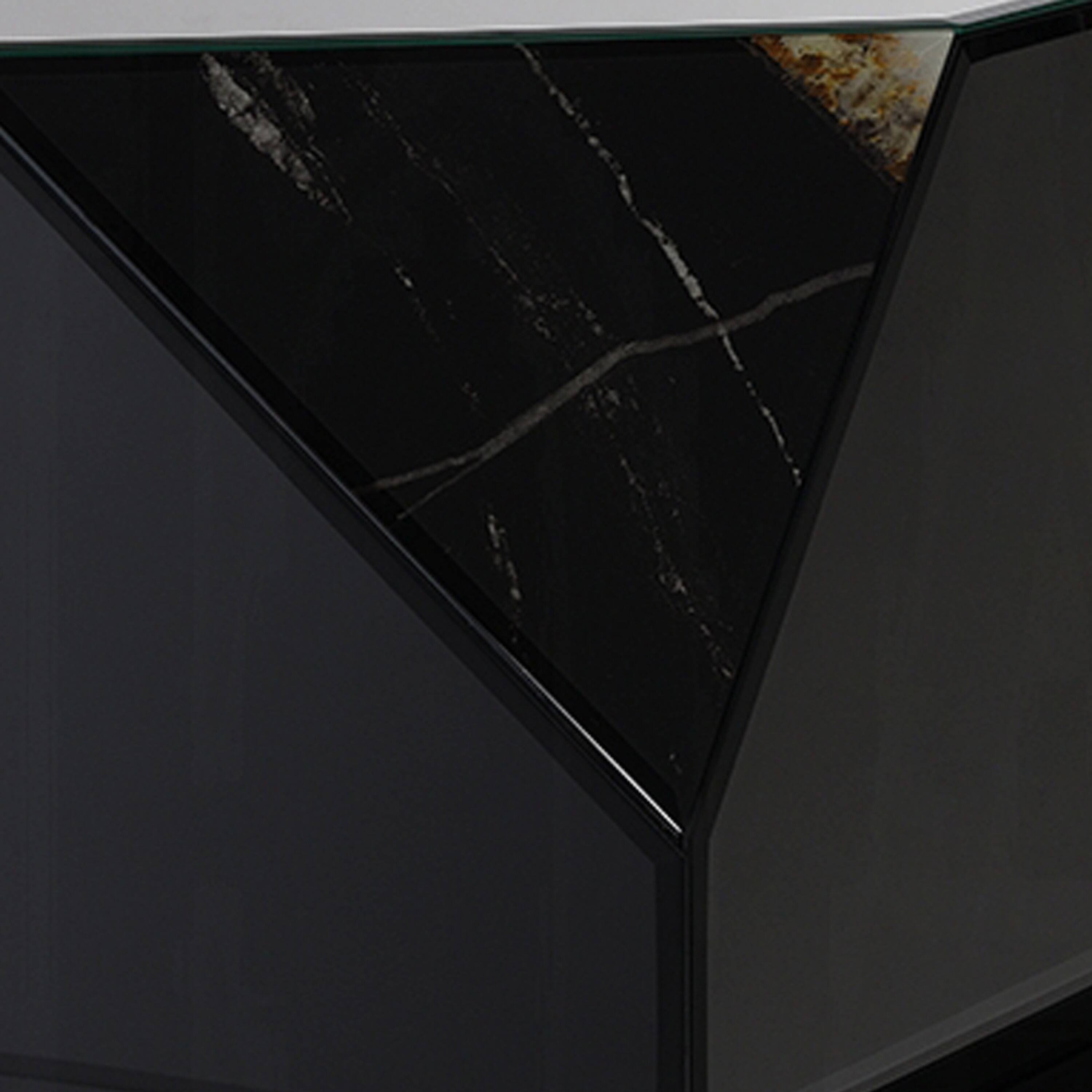 Alt View 3. Manhattan Lane - Ishi Side End Table, Faceted Marble Grain, Black Mirrored Glass 24 Inch - Black Mirrored.