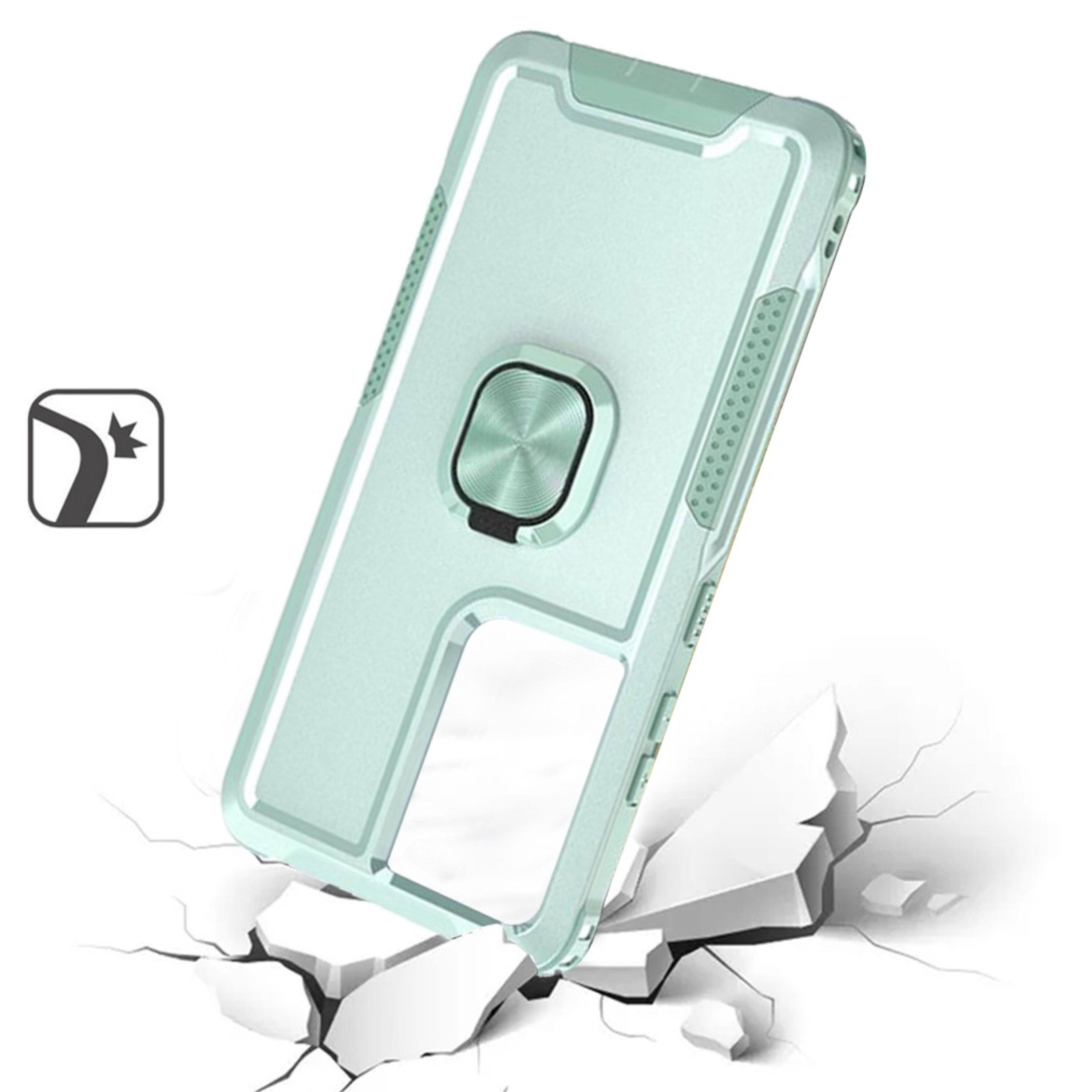 Left. Kitcheniva - Rugged Triple Layer Metal Ring Stand Phone Case For Samsung Galaxy S24 Ultra Teal - Teal.