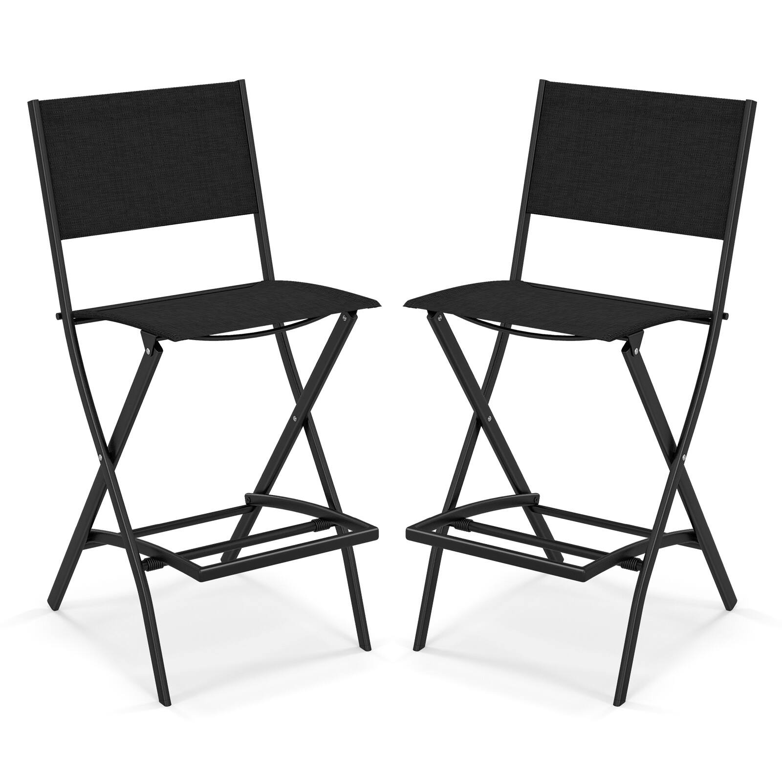 Gymax - Folding Bar Stools Set of 2 Patio Sling Chairs w/ Backrest Humanized Footrest - Black price history on PriceWatchPro
