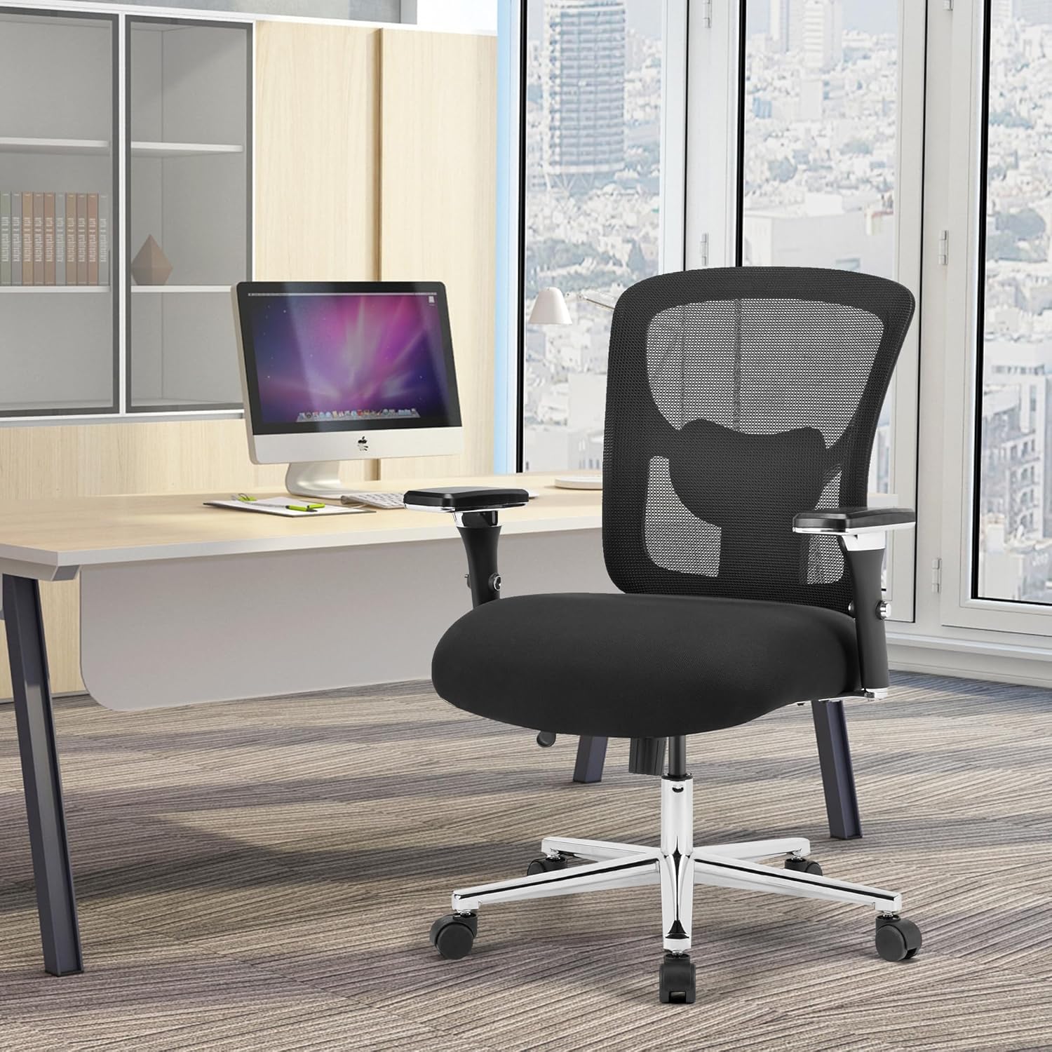 Angle. AOITUN - Big and Tall Office Chair 500LBS, Heavy Duty Ergonomic Computer Desk Chair Mesh Executive Task Chair, Black - Black.