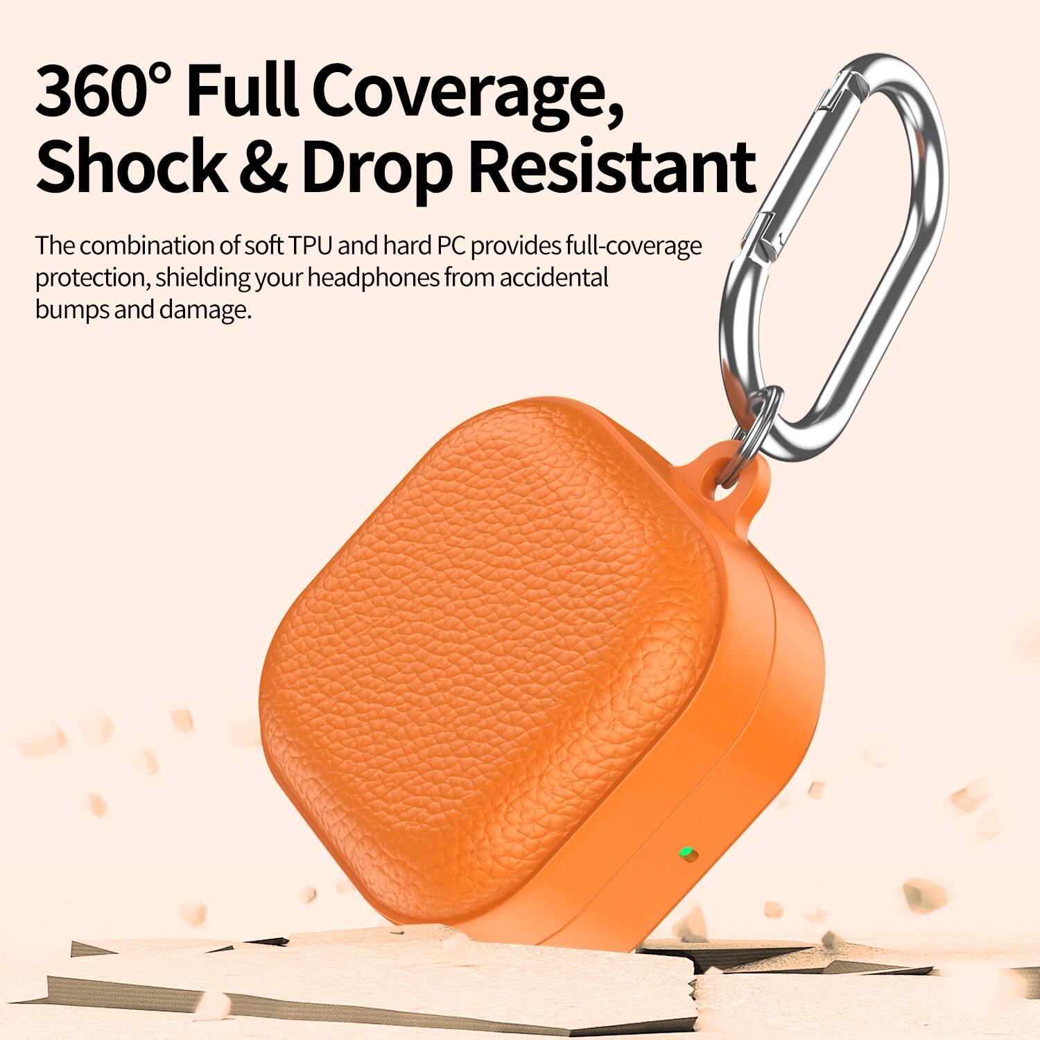 360° Full Coverage, Shock & Drop Resistant

The combination of soft TPU and hard PC provides full-coverage protection, shielding your headphones from accidental bumps and damage.