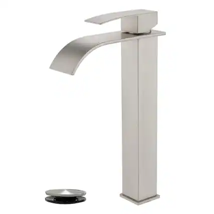 Front. Boyel Living - Brushed Faucet SUS304 Waterfall Spout cUPC Cartridge 60cm Supply Line Pop Up Drain - Brushed Nickel.