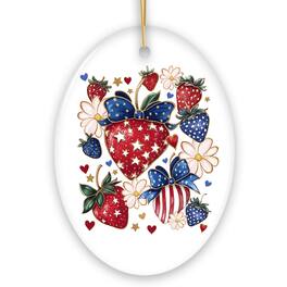 OrnamentallyYou - Patriotic Boho Strawberries Bouquet Ornament, 4th of July Festive Patch Christmas Tree Decor - Multi-colored