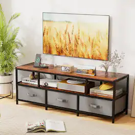 Ecooso - TV Stand for 65 Inch TVs with Power Outlets and USB Charging Ports - Rustic Brown + Gray + Black