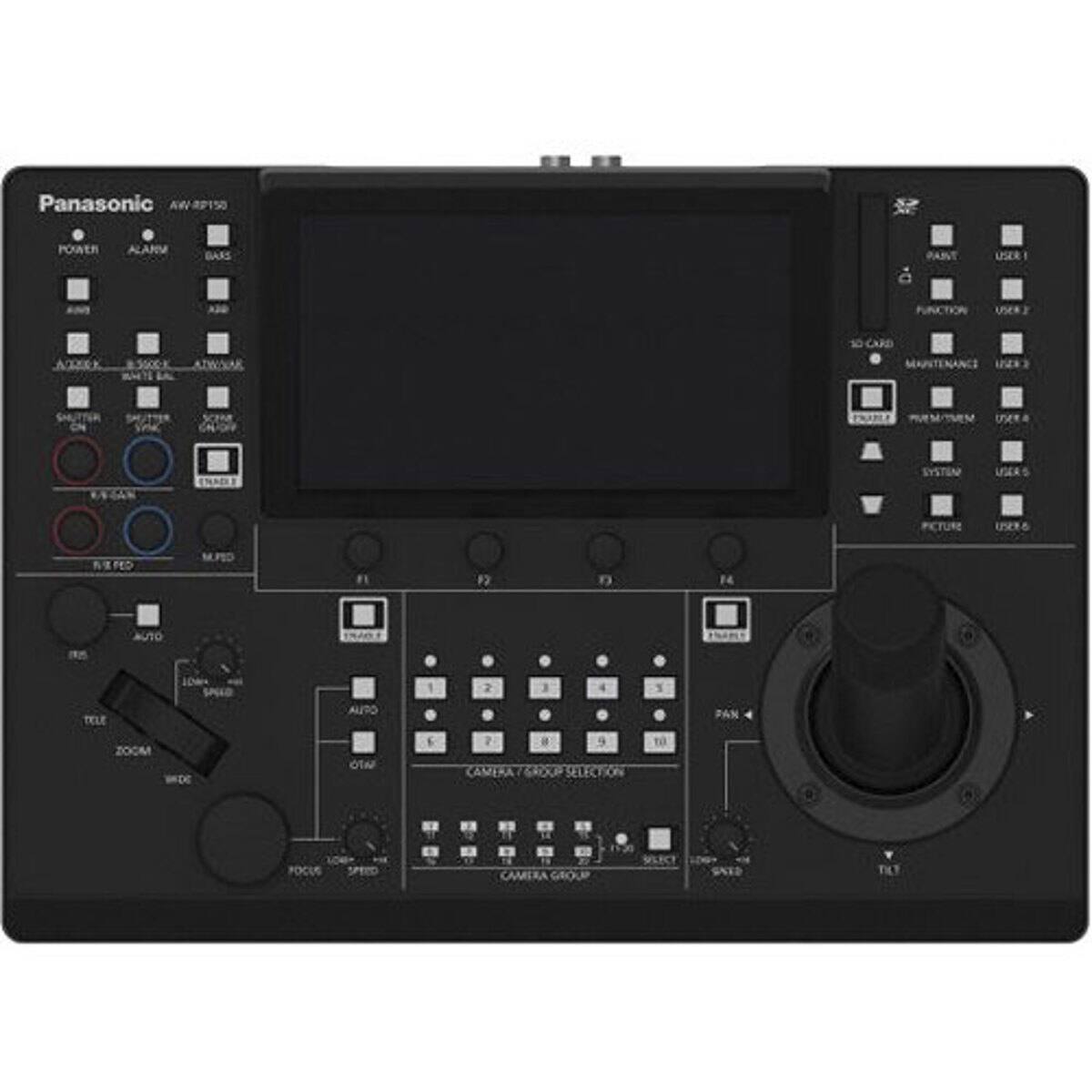 Panasonic AW-P150

POWER ALARM BARS

TUNE

LSERI

ASC

S000E

ATWOCA

S0-CARD

Vna

nLancbe

UneR

LSEKS

IAE

PCTURE

ID

MPTD

F1

F2

1

F4

an

AUTO

10w

SPILD

TELE

ZOOM

-DE

AUTO

Ot

1

2

3

2

CAMERA

GROUP

SELECTION

t0

PAN

FOCUS

CAMERA

GROUP

SELECT

SNED