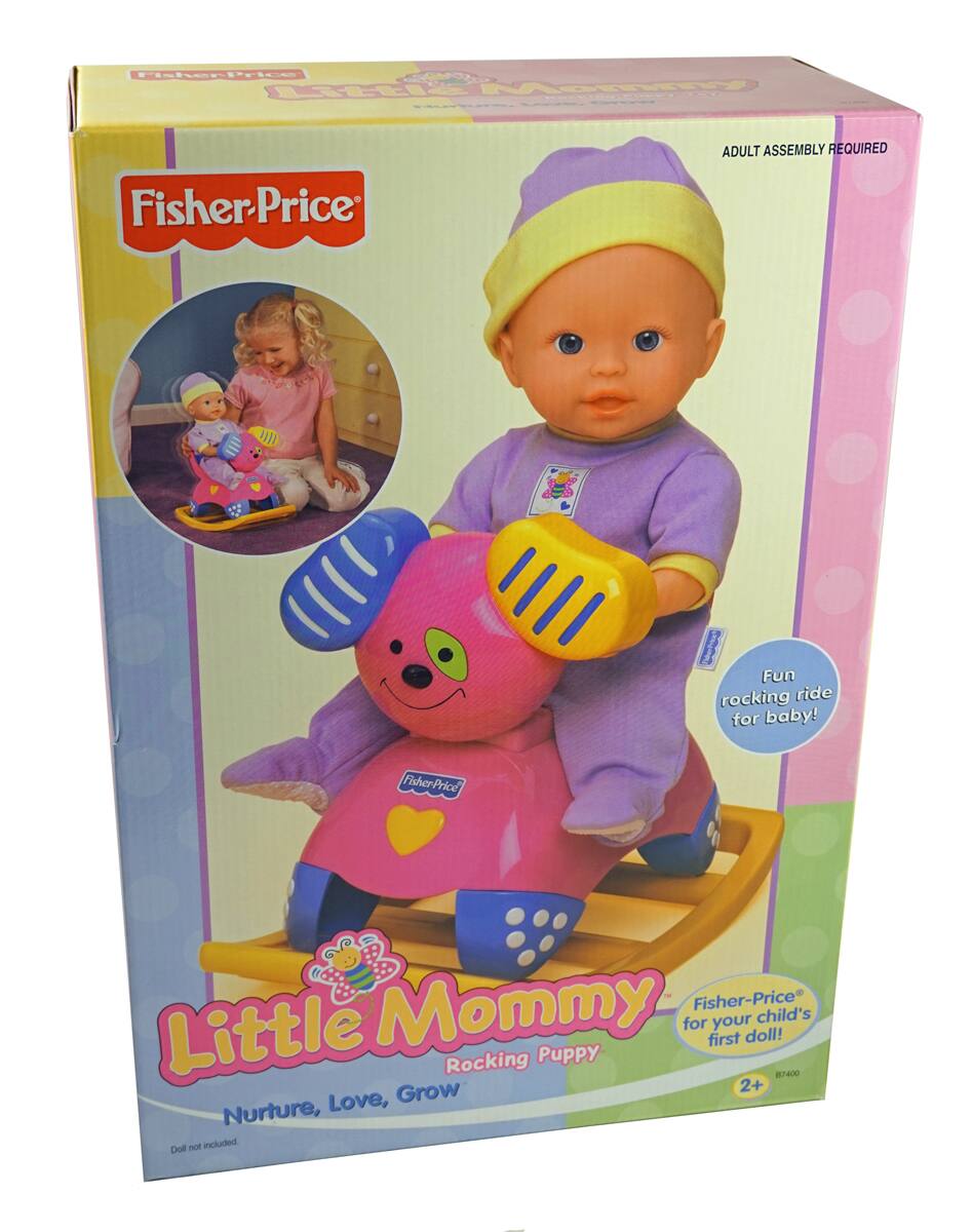 Fisher-Price  
Little Mommy Rocking Puppy  
Nurture, Love, Grow  

Fun rocking ride for baby!  

Fisher-Price for your child's first doll!  

ADULT ASSEMBLY REQUIRED  

Doll not included  

2+