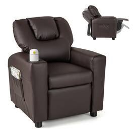 Costway - Kids Recliner Chair with Cup Holder & Side Pocket Adjustable Backrest Footrest - Brown