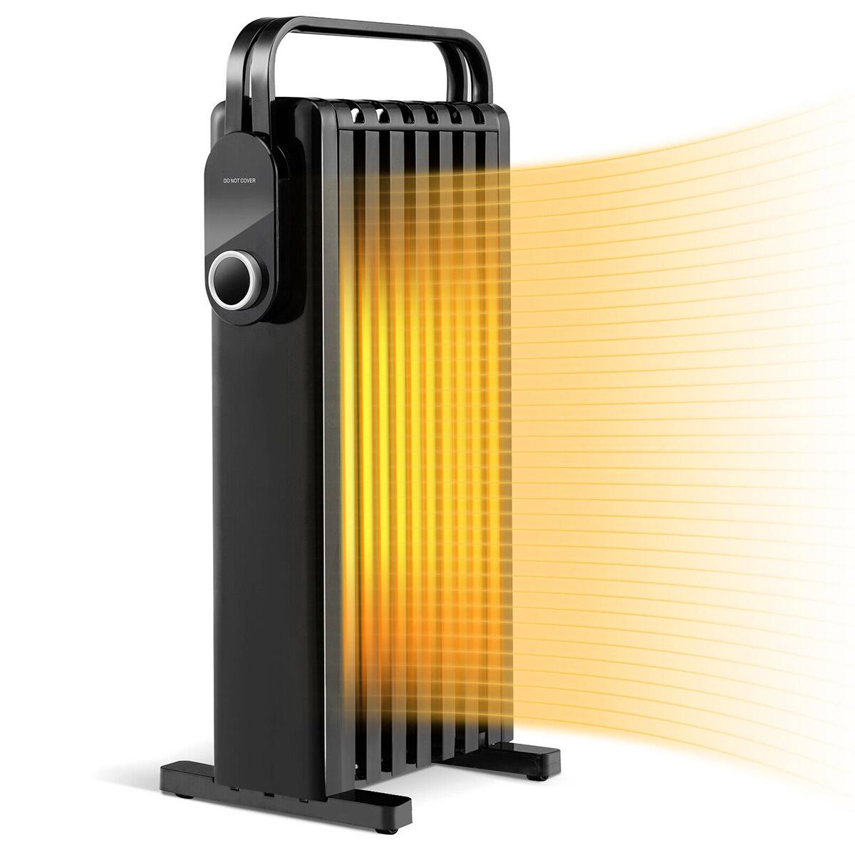 Front. Sugift - 1500W Electric Space Heater Oil Filled Radiator Heater with Foldable Rack-Black - Black.