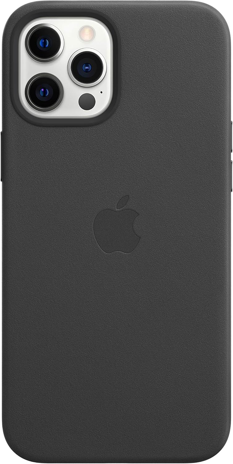Front. Apple - Apple Leather Case with MagSafe (for iPhone 12 Pro Max) - Black - Black.
