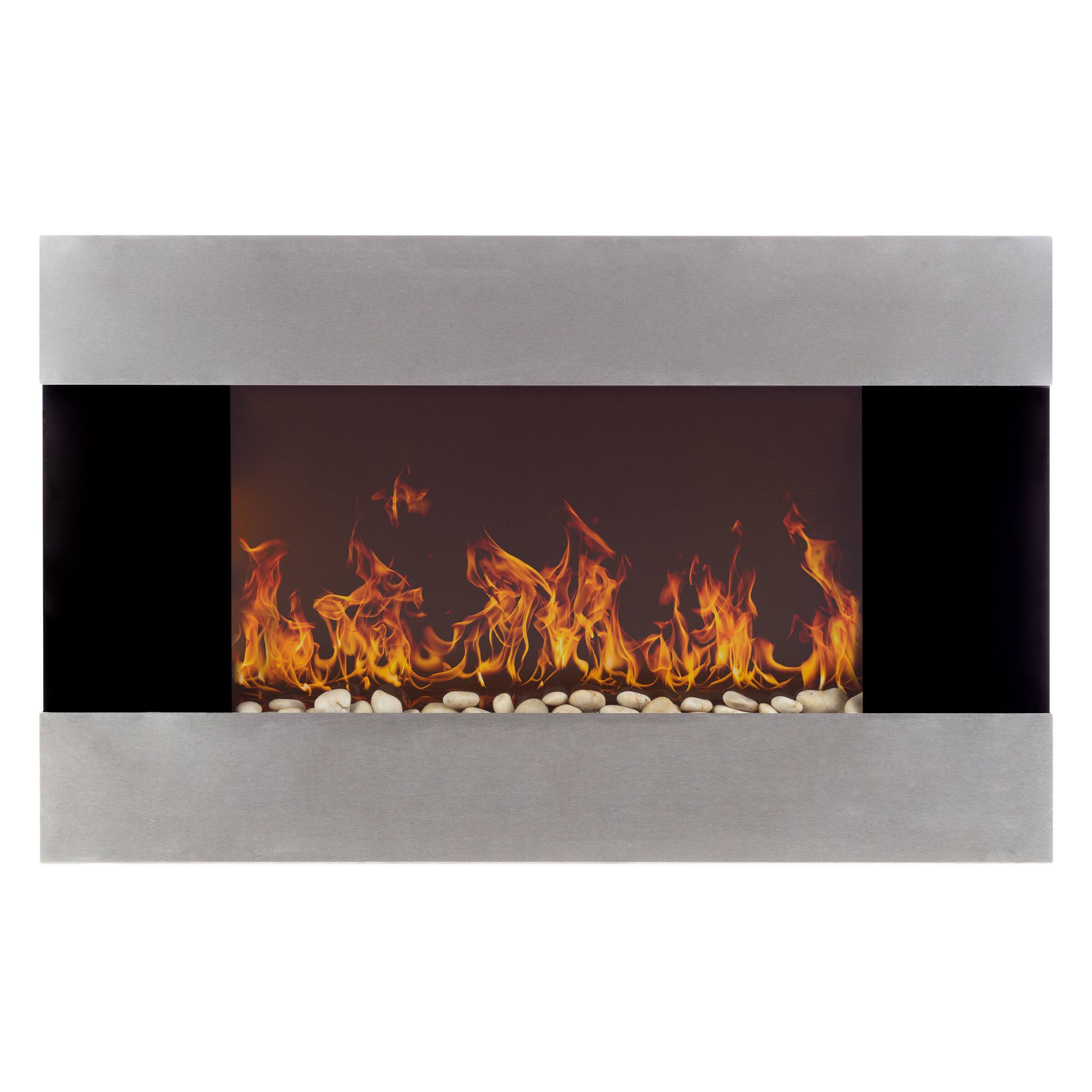 Front. Northwest - Wall Mount Electric Fireplace, Silver - Black.