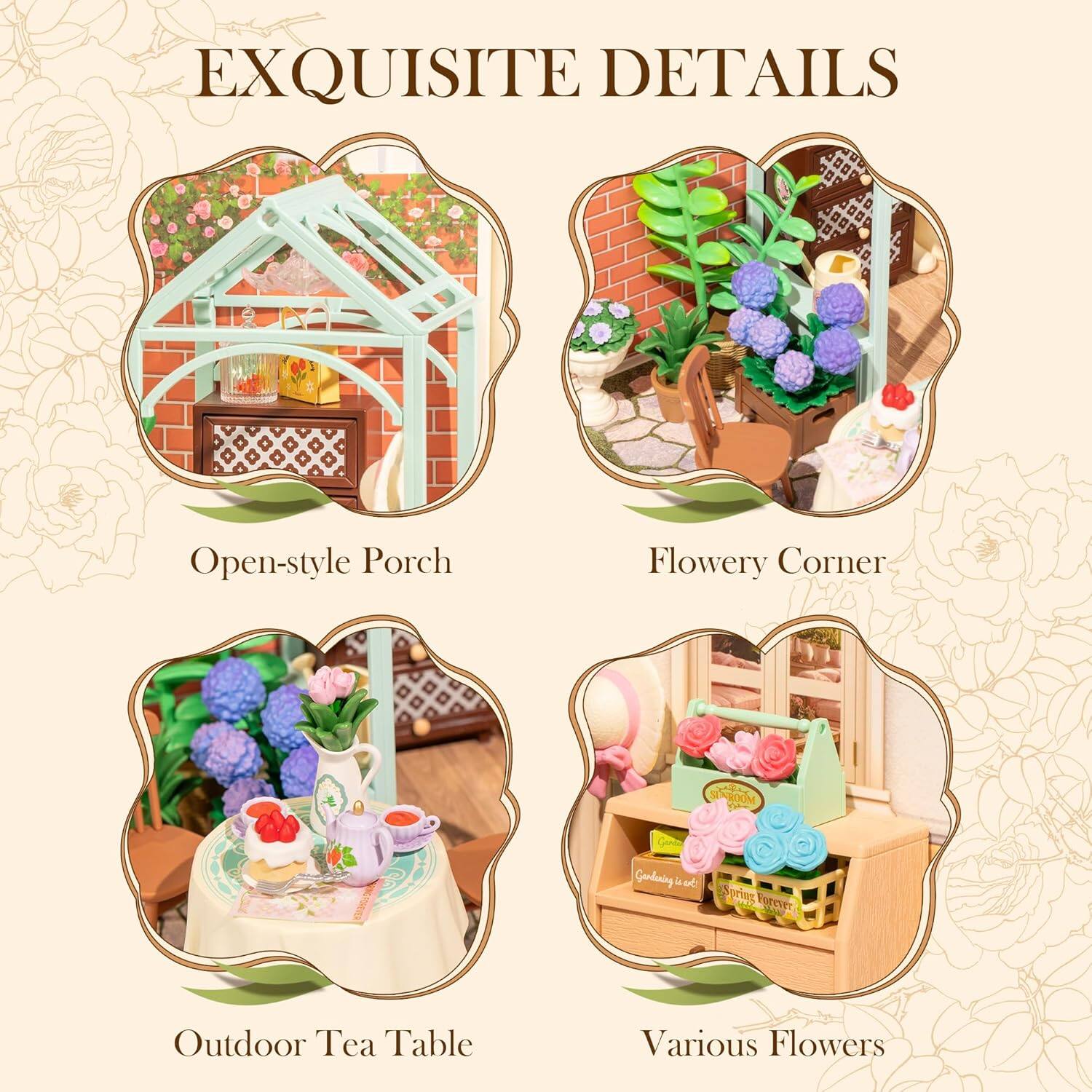 EXQUISITE DETAILS

Open-style Porch  
Flowerly Corner  
Outdoor Tea Table  
Various Flowers