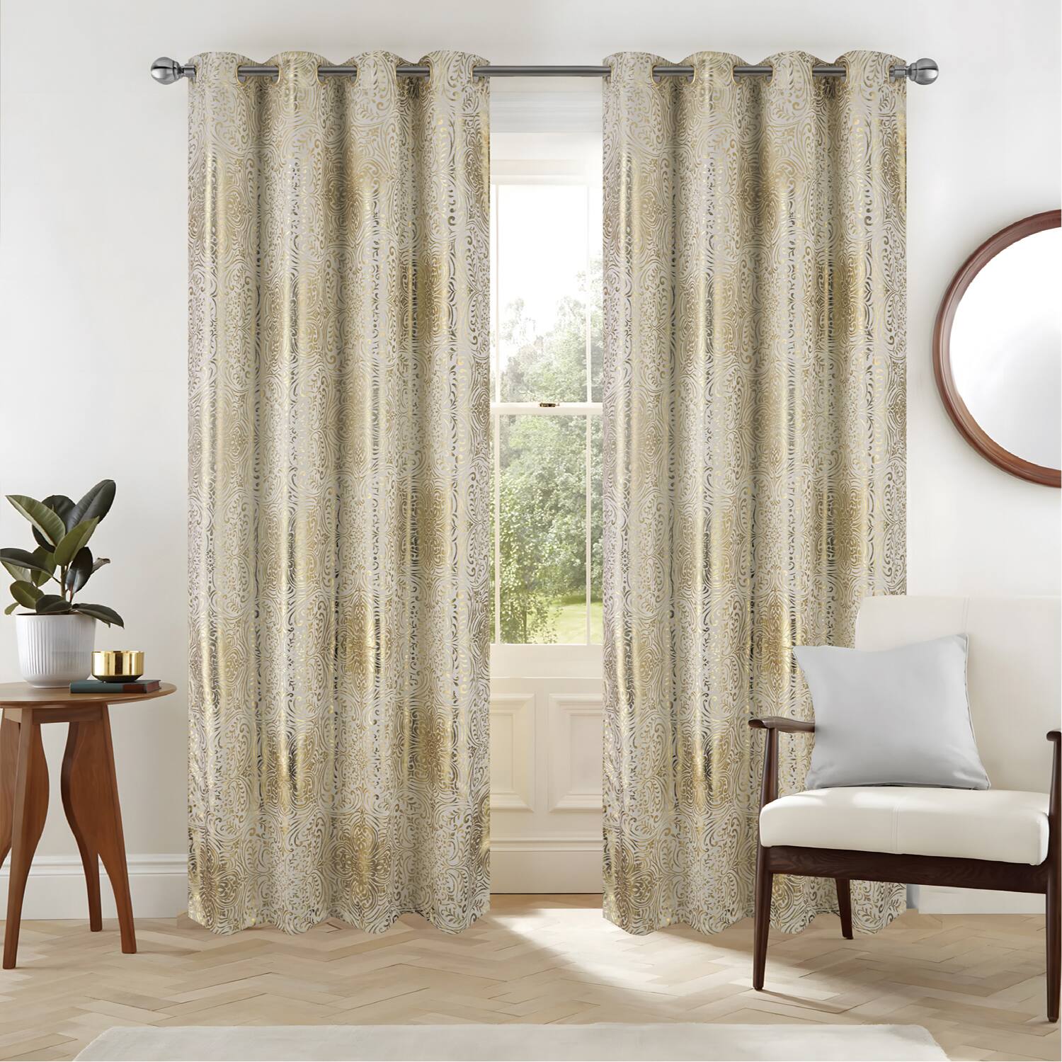 Angle. RT Designers Collection - RT Designers Collection Helena Halo Foil Blackout Polyester Window Curtain Grommet Panel 52" x 84" Taupe - Taupe.