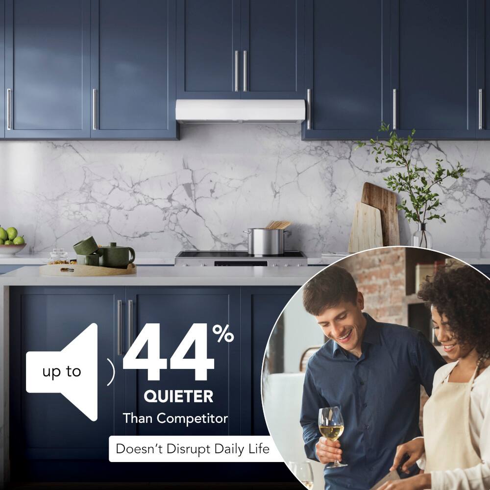 The text on the image reads: "Up to 44% quieter than competitor. Doesn't disrupt daily life."