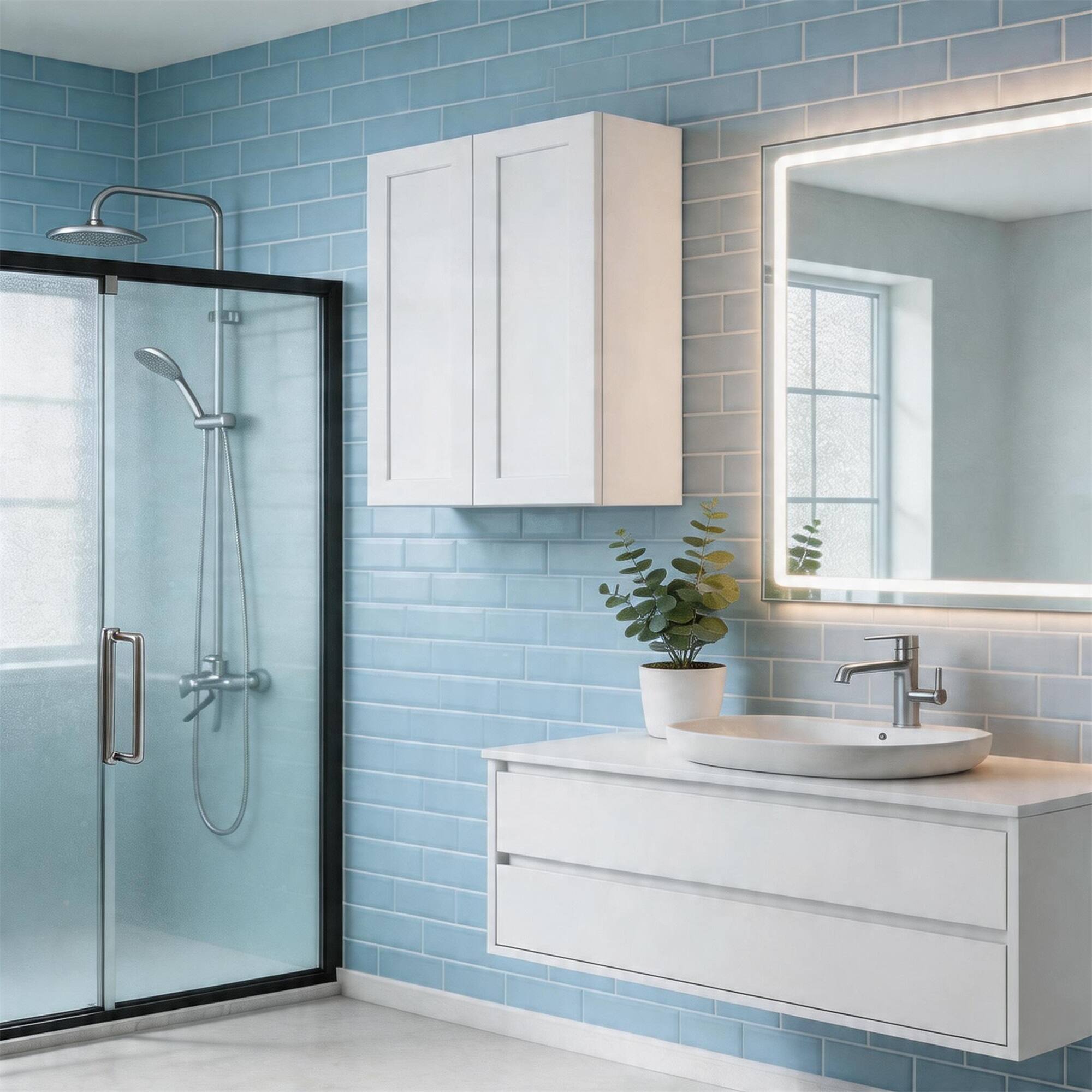 Alt View 2. Boyel Living - White Shaker Wall Cabinet with Double Door 33-in L x 12-in W x 36-in H for Kitchen Bathroom Laundry Garage - White.