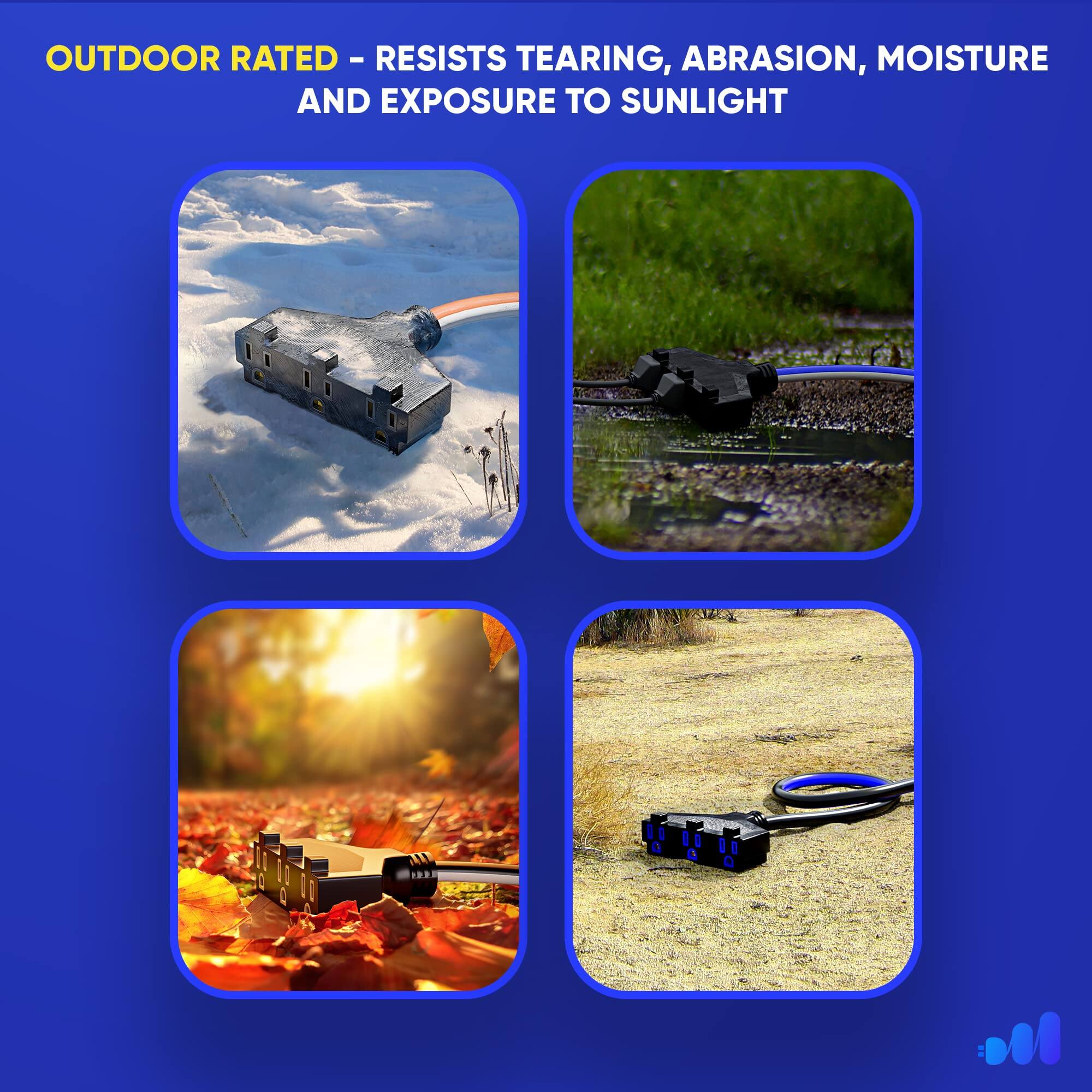 OUTDOOR RATED - RESISTS TEARING, ABRASION, MOISTURE AND EXPOSURE TO SUNLIGHT