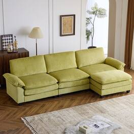 Winado - Sectional Modular Deep Seat Sofa Couch with Ottoma, Corduroy Fabric Sleeper Comfy Upholstered Furniture for Living Room - Green