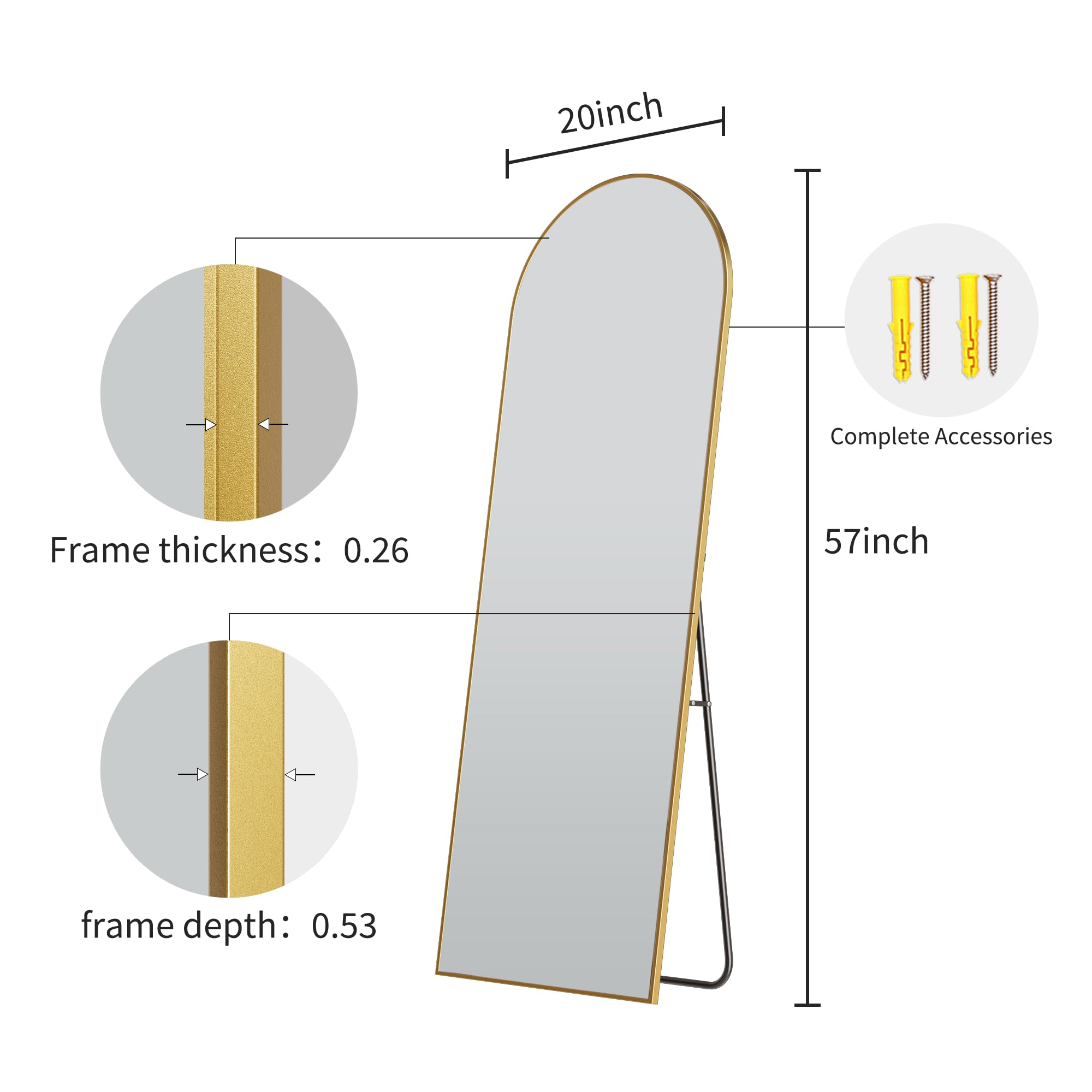 20 inch  
Complete Accessories  
Frame thickness: 0.26  
57 inch  
Frame depth: 0.53