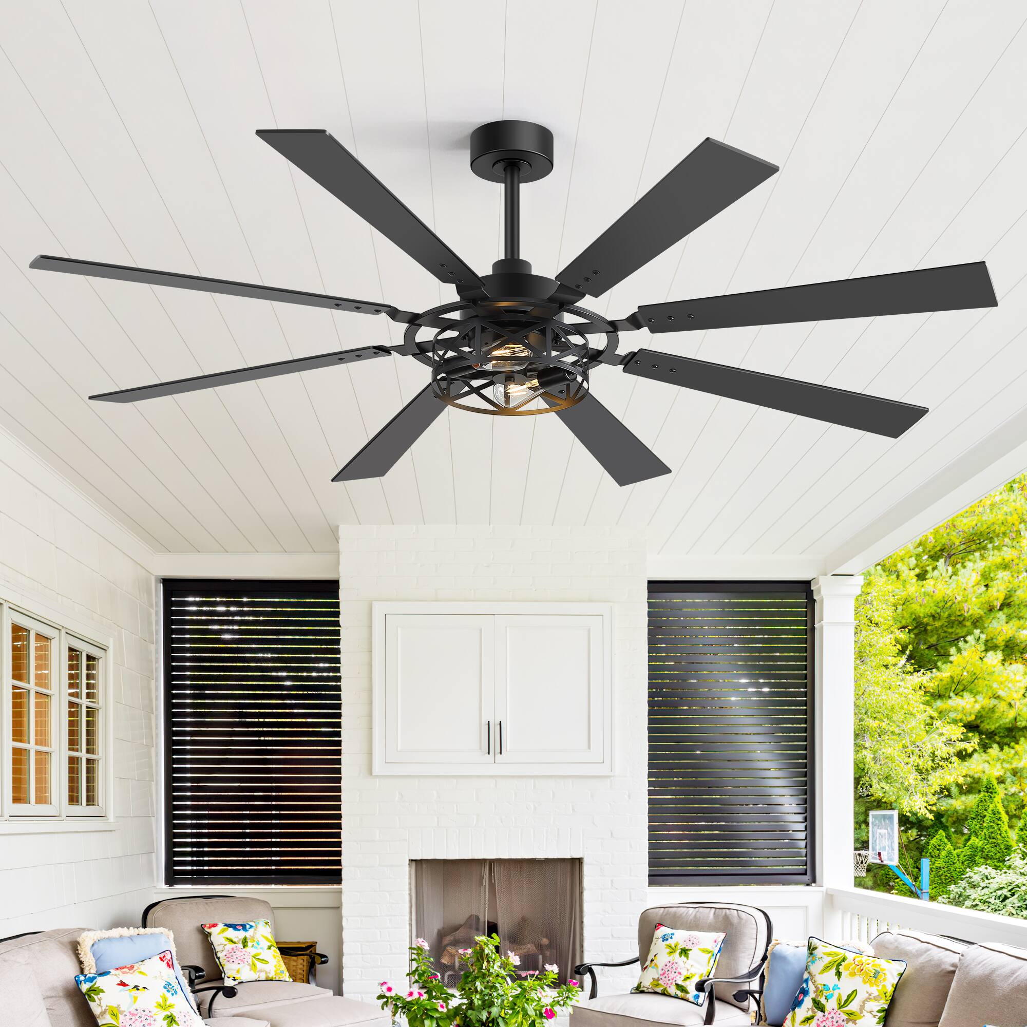 Alt View 7. Breezary - 65-Inch Traditional Ceiling Fan with Dual Bulb Light Kit, 8 Reversible Blades, DC Motor, 6 Speeds, Remote & Timer - Black and Walnut.