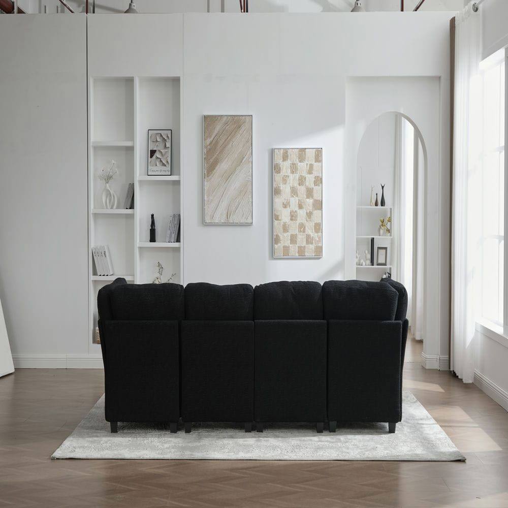 Back. Kadyn - U-Shaped 6-Seat Sectional, Configurable Modular Couch with Chaise and Storage Ottoman, Black - Black.