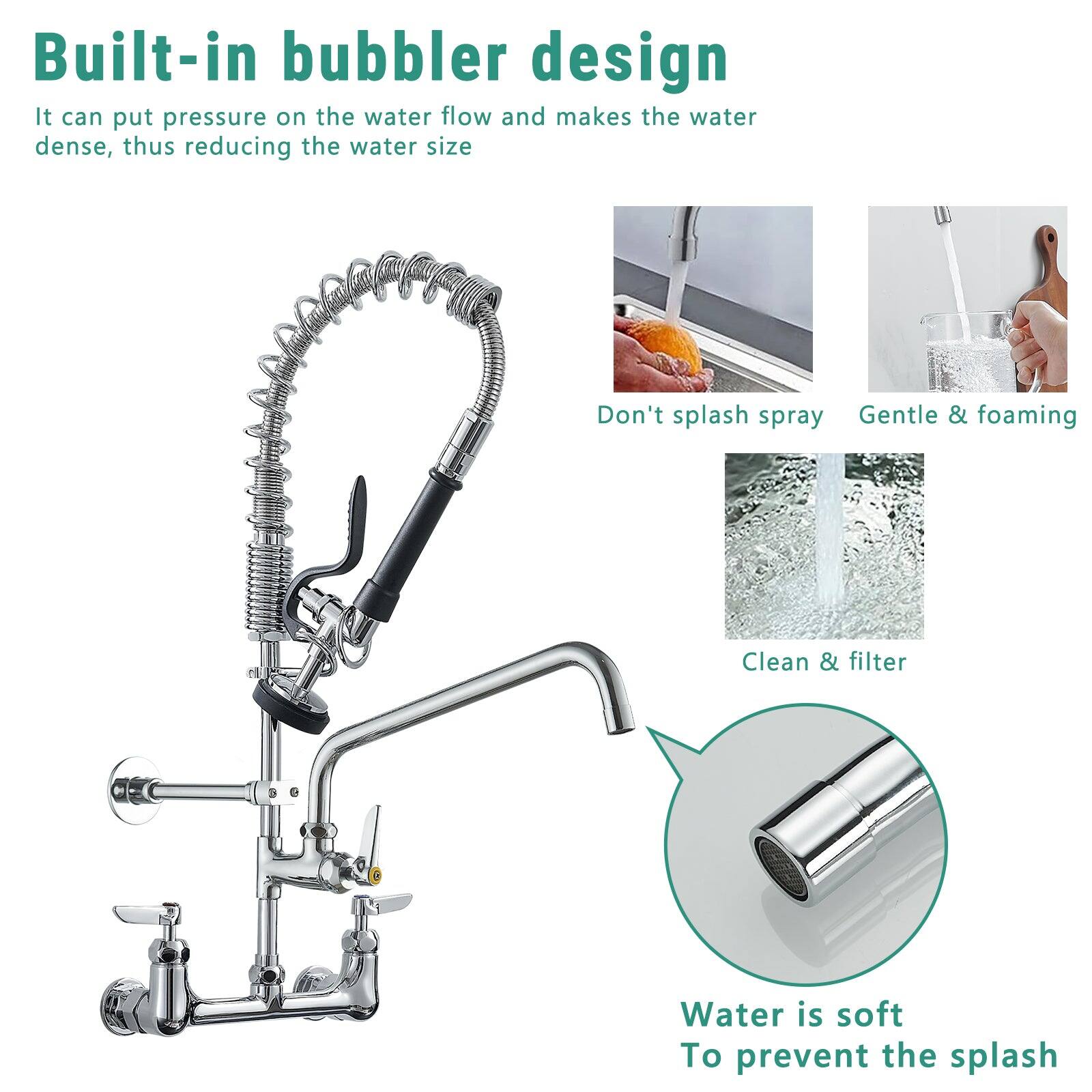 Built-in bubbler design

It can put pressure on the water flow and makes the water dense, thus reducing the water size

- Don't splash spray
- Gentle & foaming
- Clean & filter

Water is soft
To prevent the splash