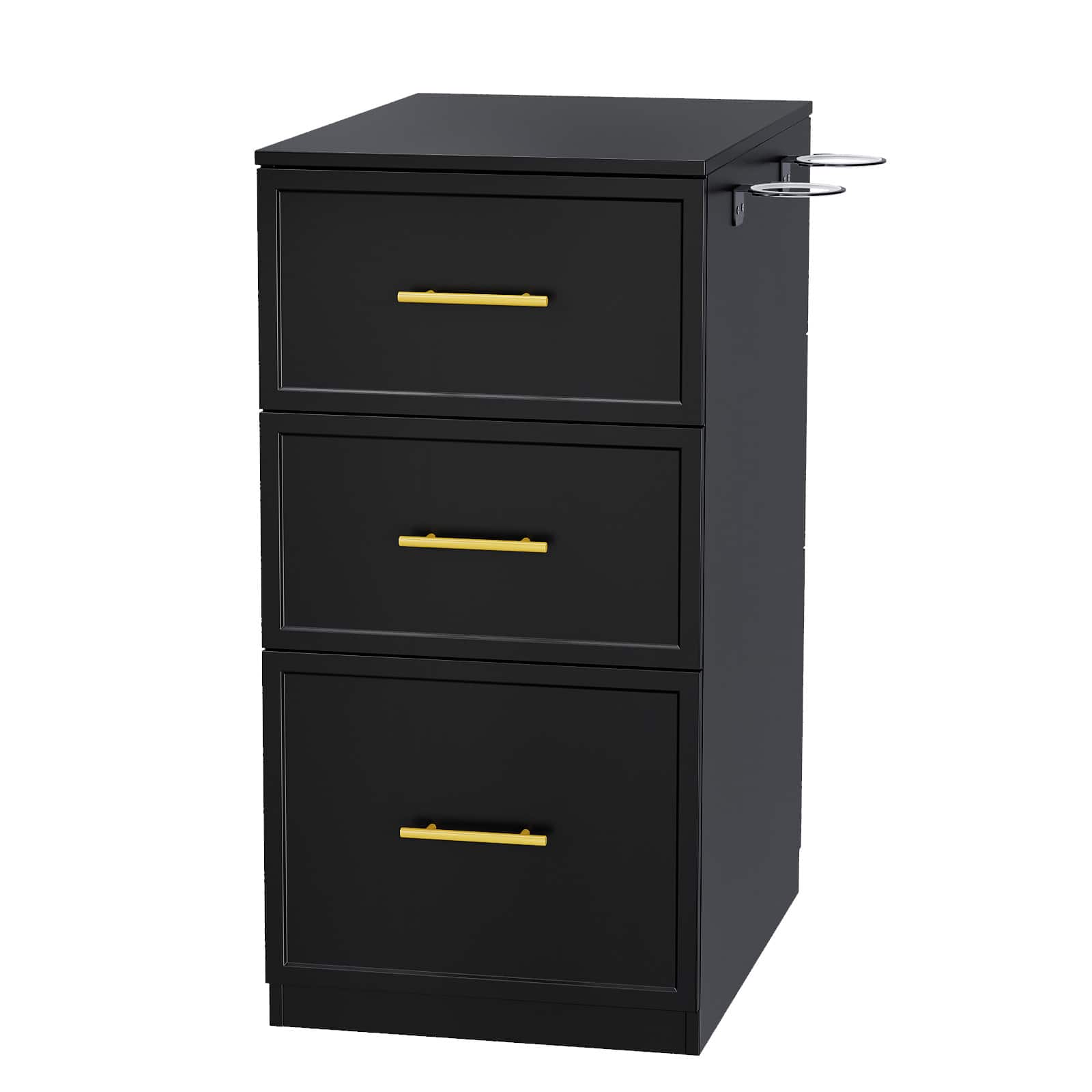 Winado - Salon Station, Double-Sided Styling Barber Station for Hair Stylist, Storage Cabinet with 6 Drawers & Hair Dryer Holders - Black