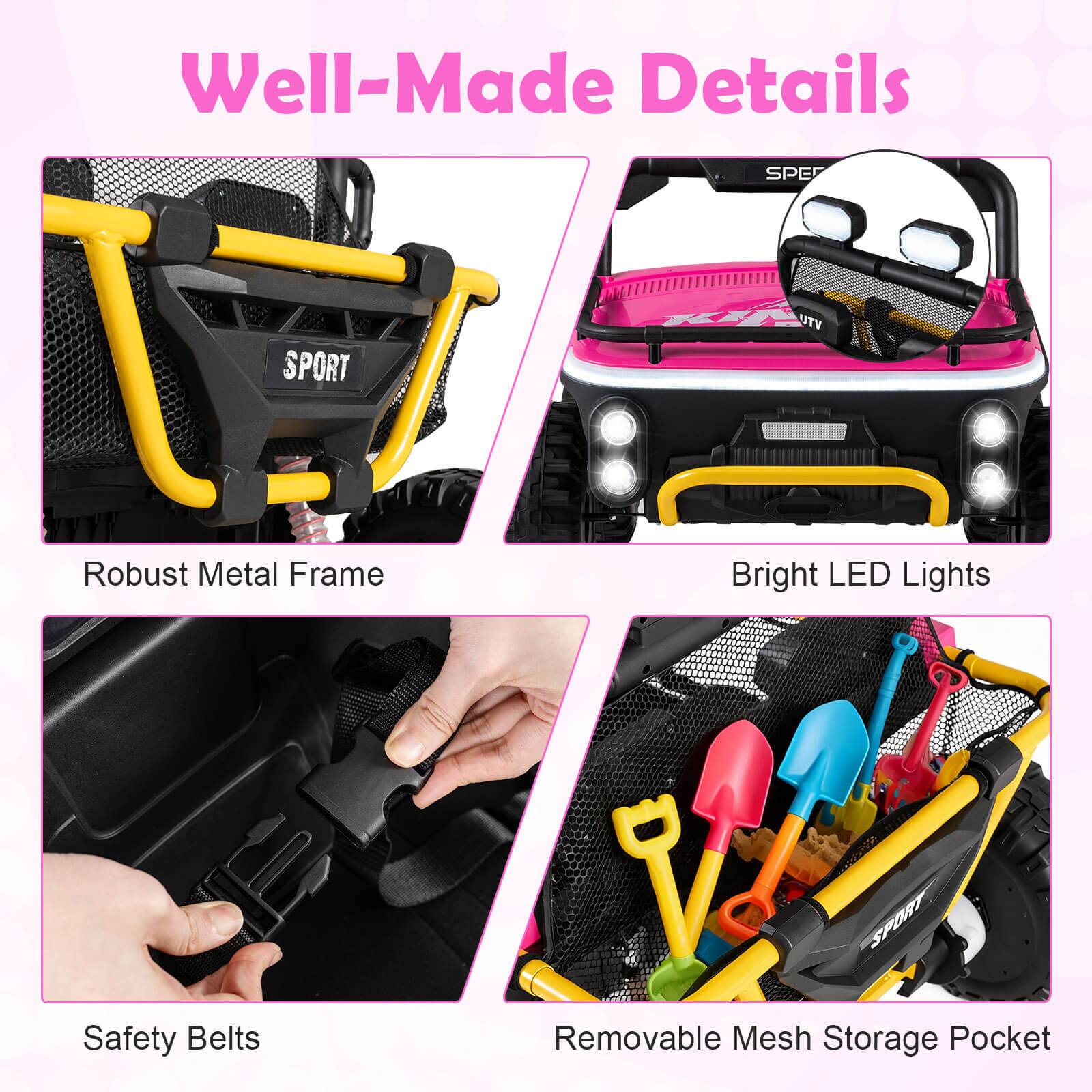 Well-Made Details

- Robust Metal Frame
- Bright LED Lights
- Safety Belts
- Removable Mesh Storage Pocket