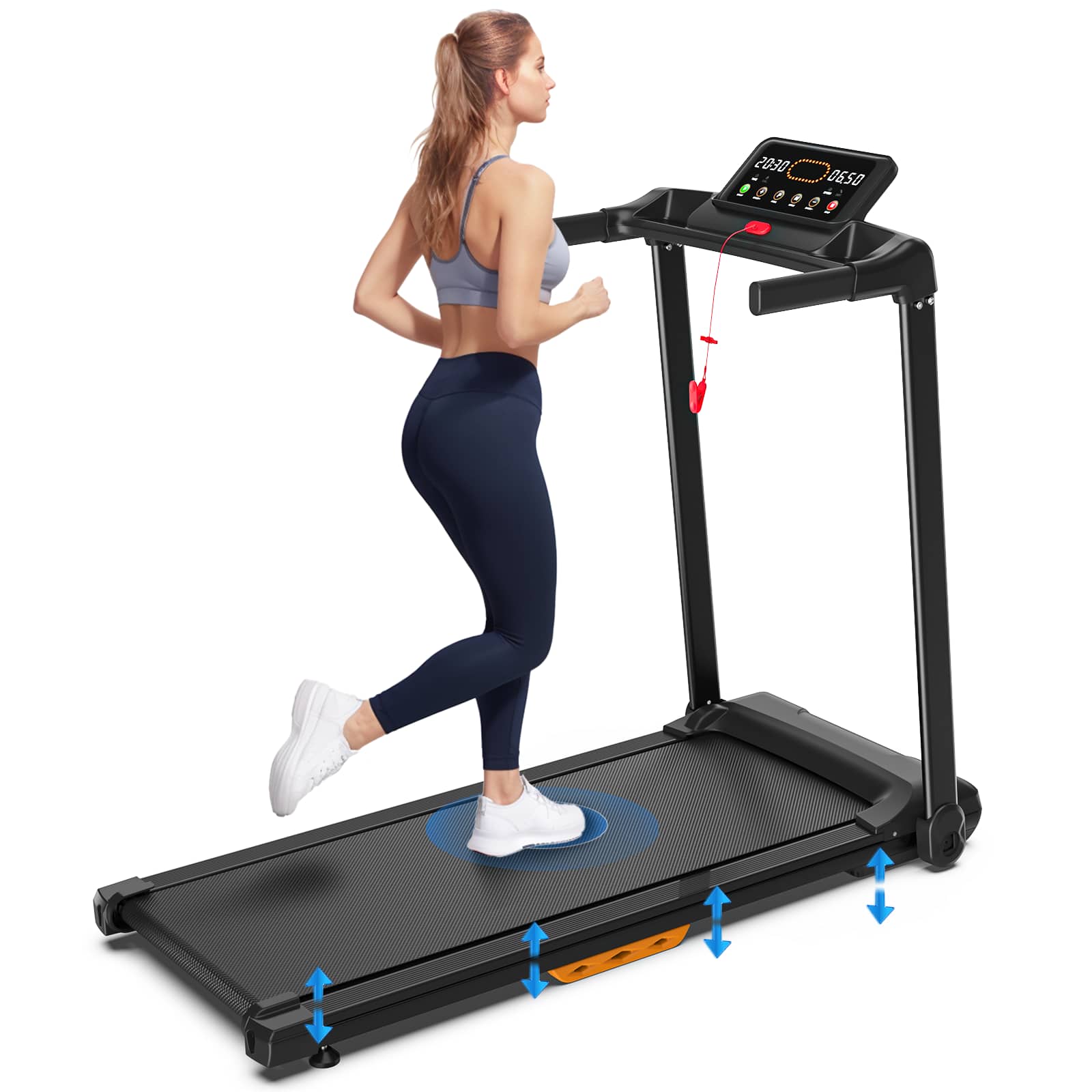 Tiramisubest - Portable Walking Mat Treadmill with LED Display, 265 LB Capacity, Space-Saving Compact Design - Black