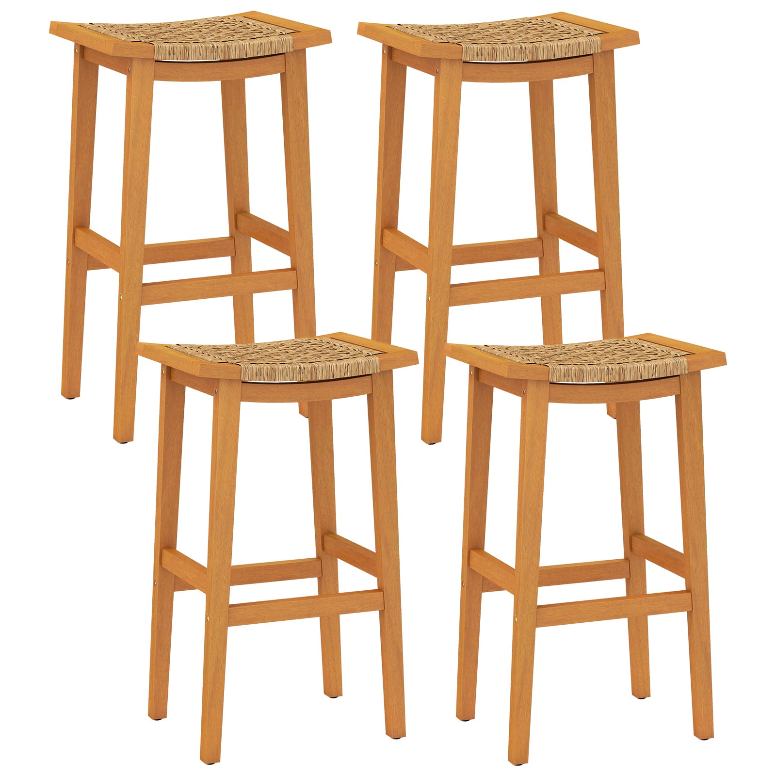 Gymax - Outdoor Acacia Wood Bar Stools Set of 4 w/ PE Rattan Seats & Backrests - Yellow price history on PriceWatchPro