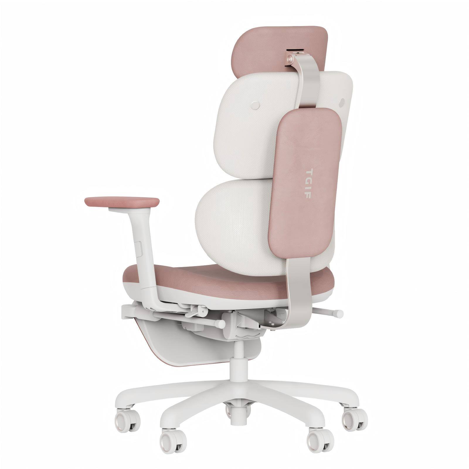 Angle. TGIF GAMING - 125° Recline Office Chair With Footrest Recline Mechanism Heated Massage Lumbar Support 6d Armrests - Pink.