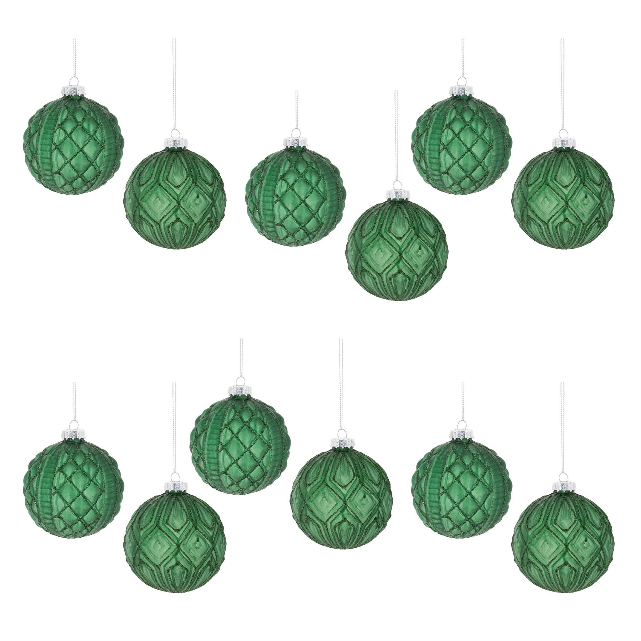 Alt View 2. BreeBe - Glitter Frosted Glass Ball Ornament (Set of 12) - Green.